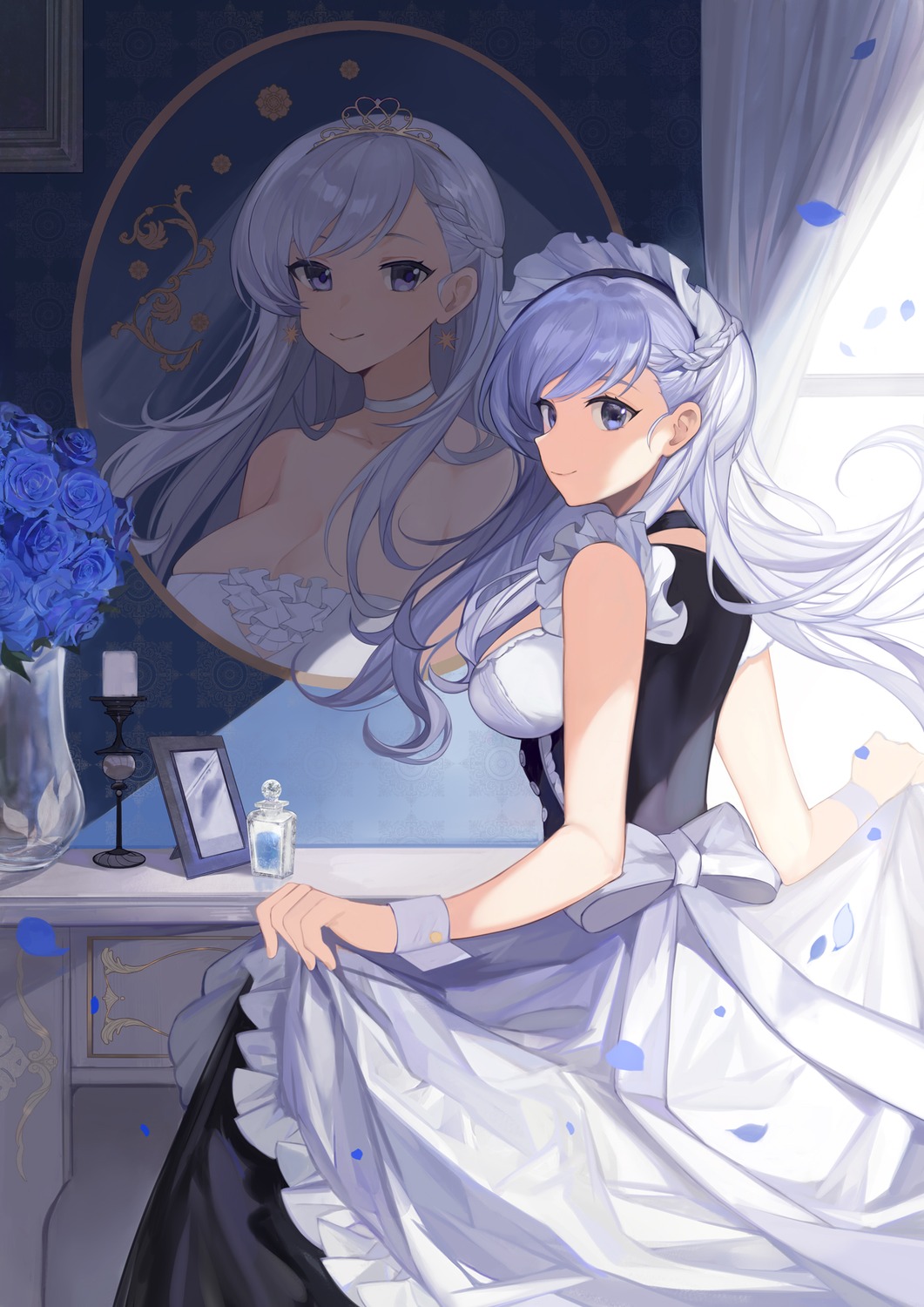 azur_lane, belfast_(azur_lane), dress, maid, no_bra, wedding_dress, yayako_(804907150)