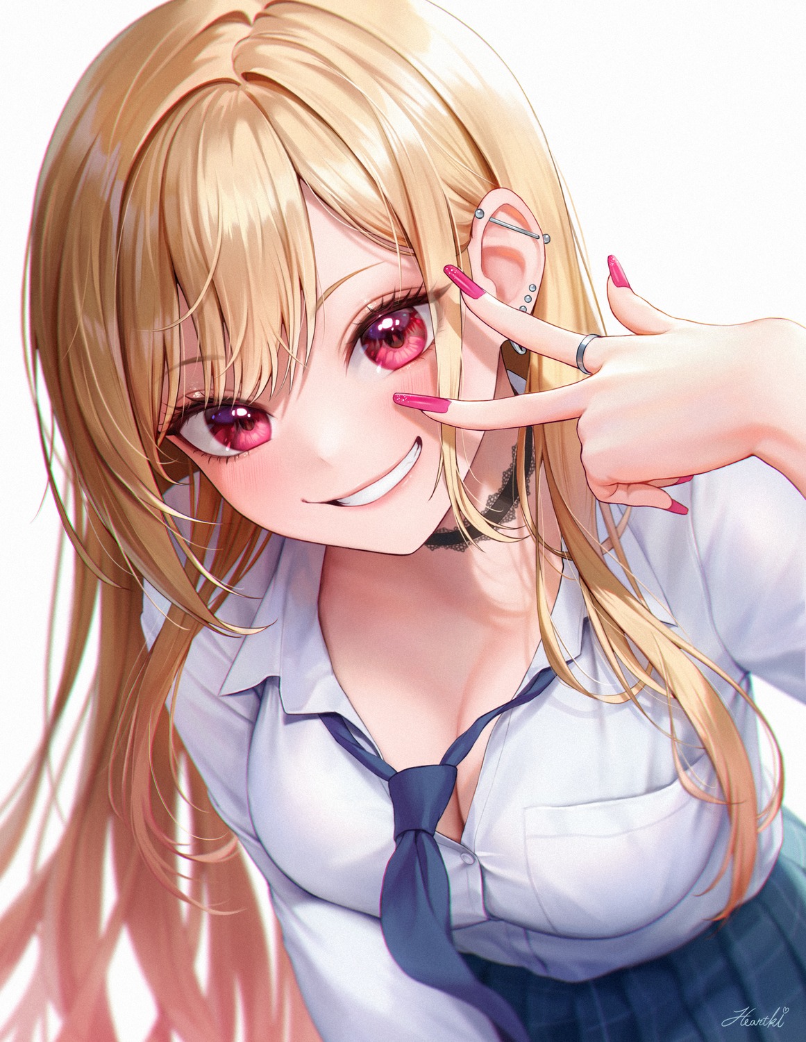 artist_revision, cleavage, heartki, kitagawa_marin, open_shirt, seifuku, sono_bisque_doll_wa_koi_wo_suru