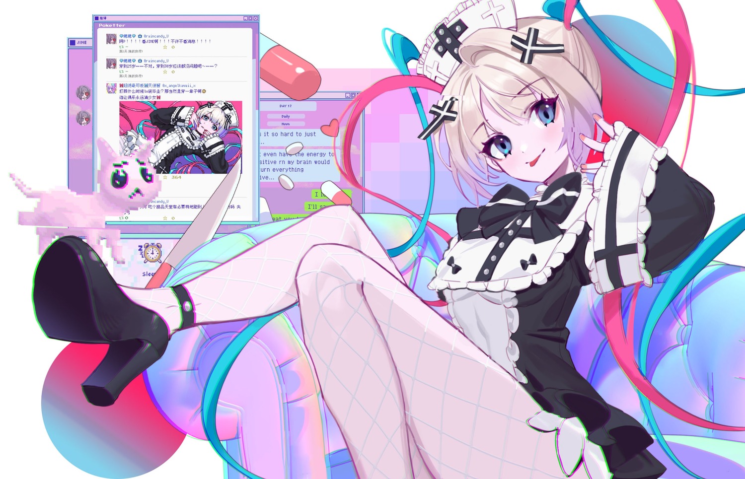 fishnets, gothic_lolita, heels, lolita_fashion, mio-muo1206, nurse, pantyhose