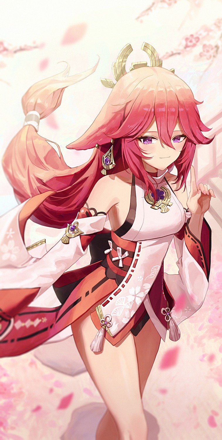 animal_ears, genshin_impact, japanese_clothes, no_bra, pellas_(panix2383), yae_miko