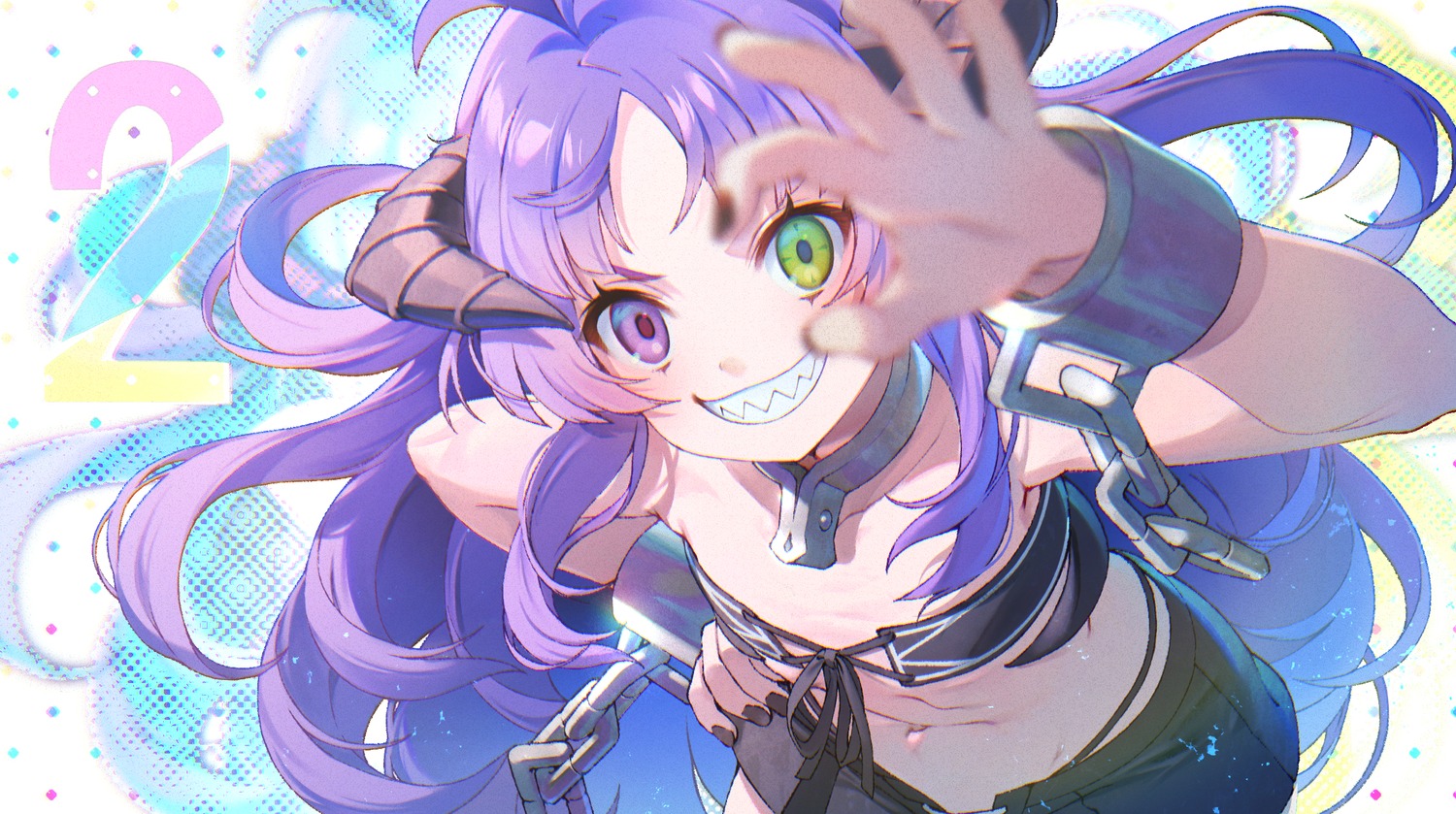 cleavage, heterochromia, horns, kishirika_kishirisu, mushoku_tensei, no_bra, shirotaka