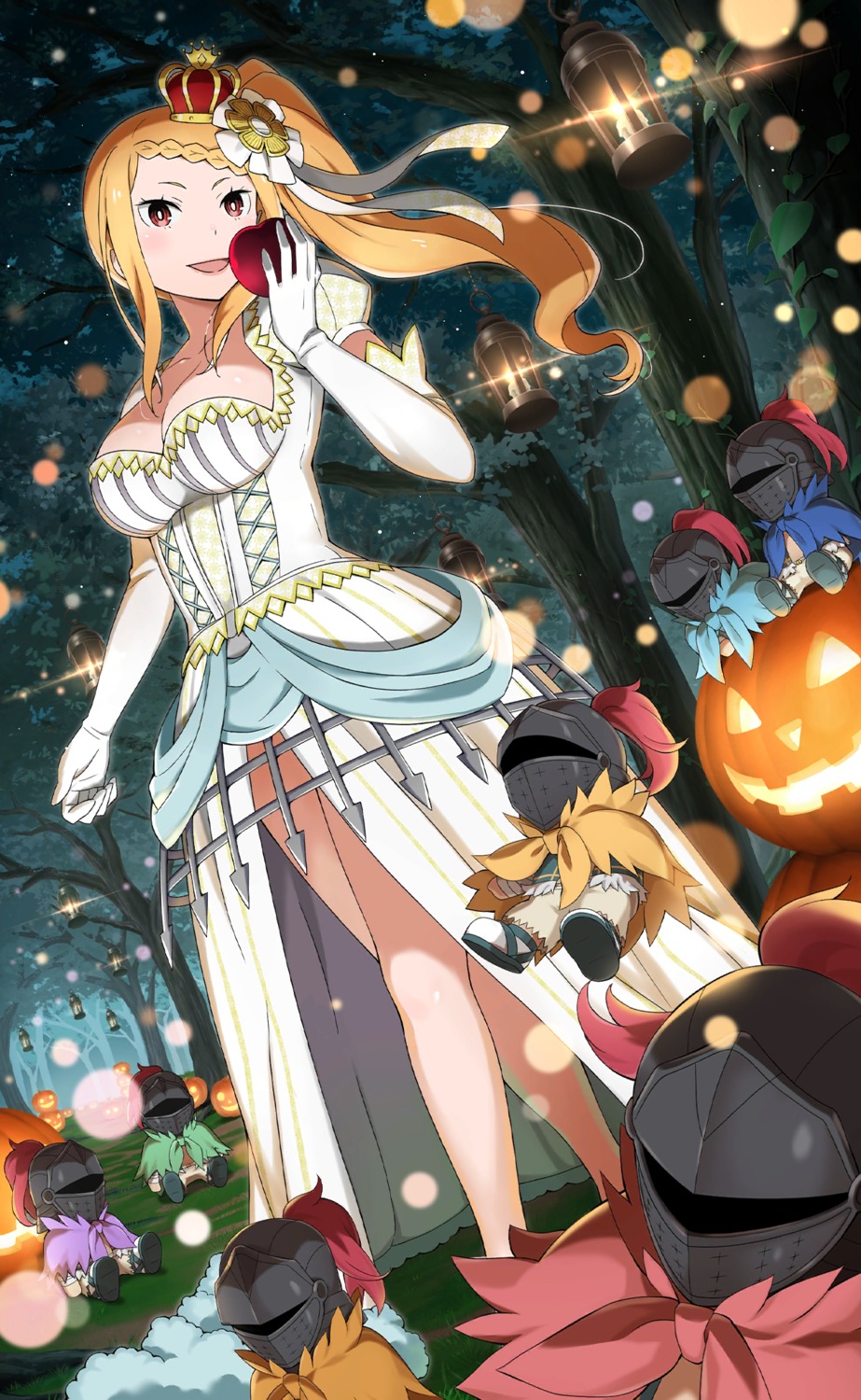 aldebaran_(re_zero), armor, chibi, cleavage, dress, halloween, priscilla_barielle, re:zero_kara_hajimeru_isekai_seikatsu