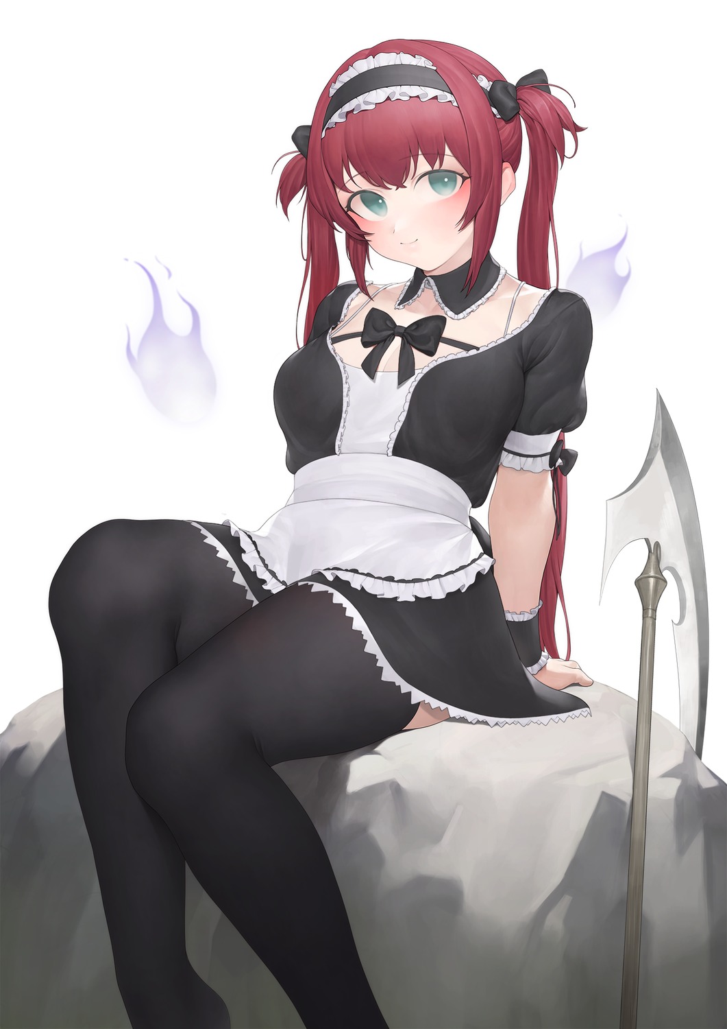 airi, cleavage, maid, ni_(221), queen's_blade, thighhighs, weapon
