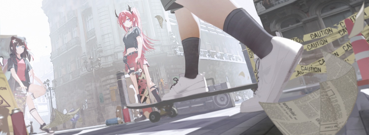 animal_ears, arknights, garter, horns, lanchuan, surtr_(arknights), thorns_(arknights), zima_(arknights)