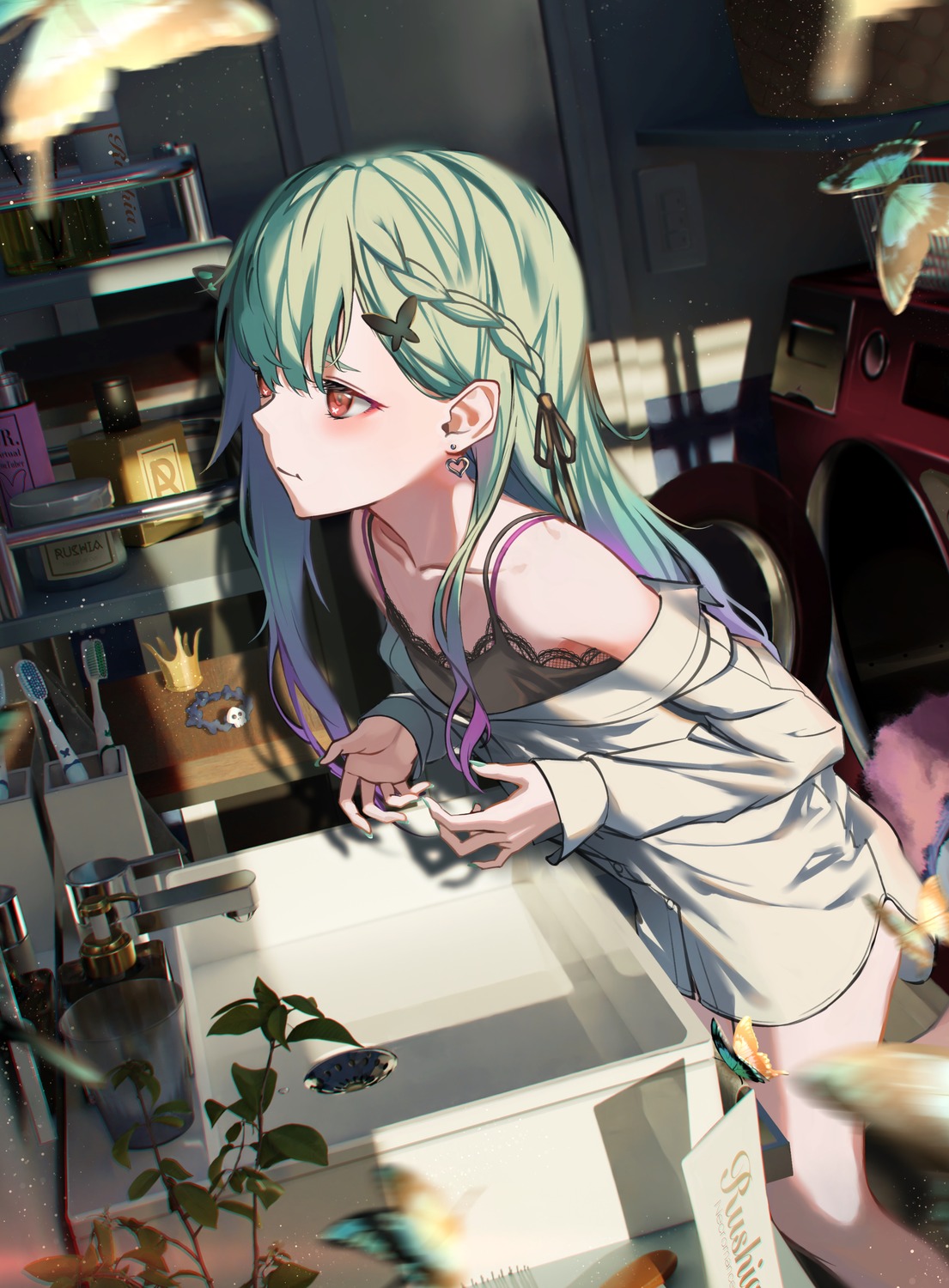 dress_shirt, hololive, lingerie, rasa_k, uruha_rushia