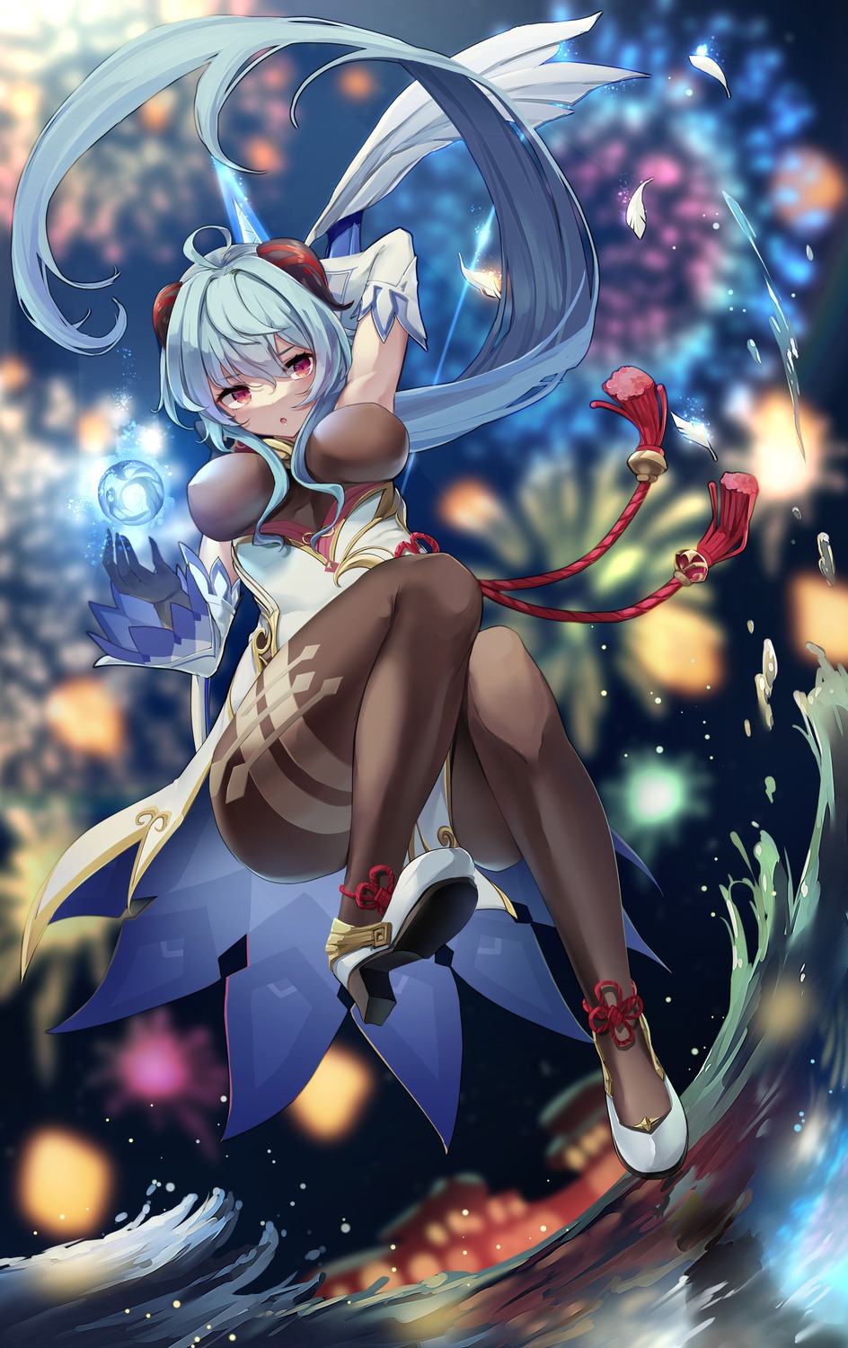 asian_clothes, ganyu, genshin_impact, heels, horns, osisio