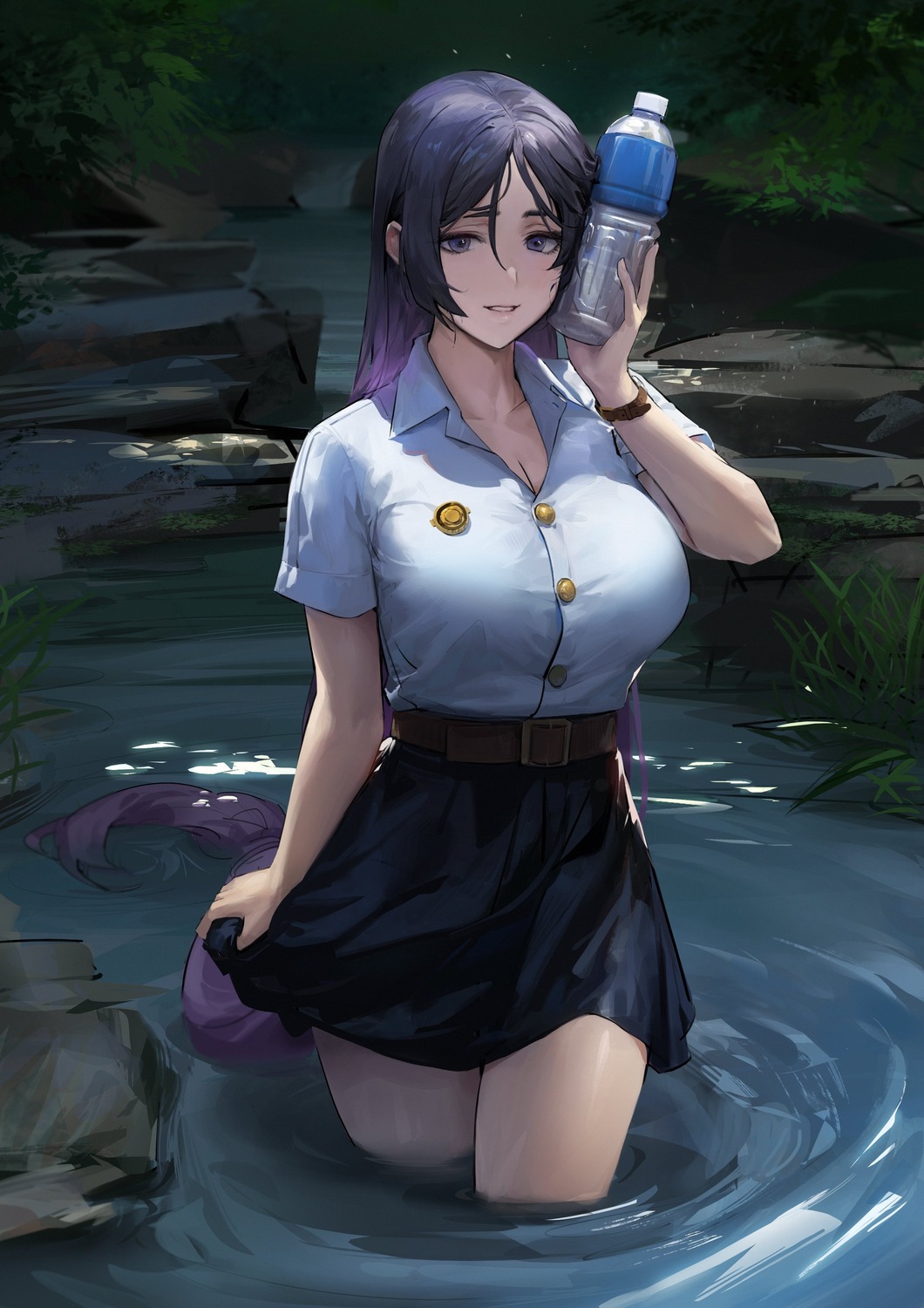 cleavage, dokshuri, fate/grand_order, minamoto_no_raikou_(fate), uniform, wet