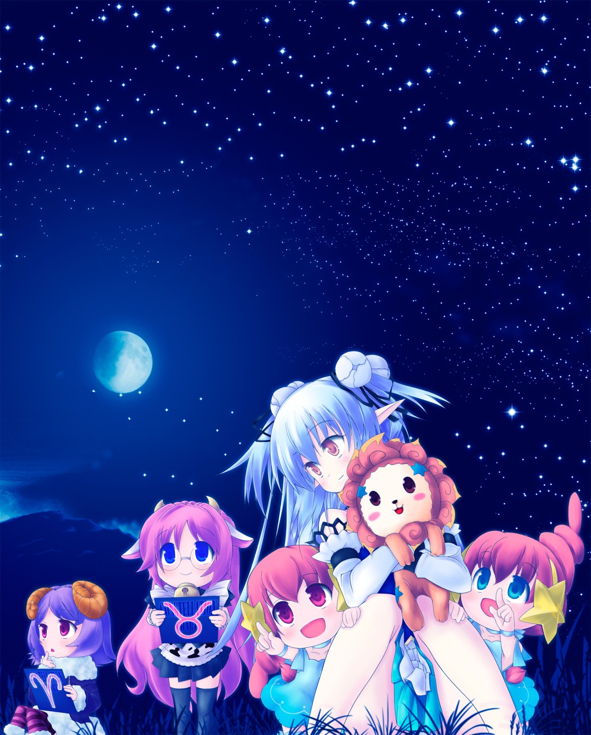 animal_ears, dress, elf, haru, horns, landscape, lucent_heart, maid