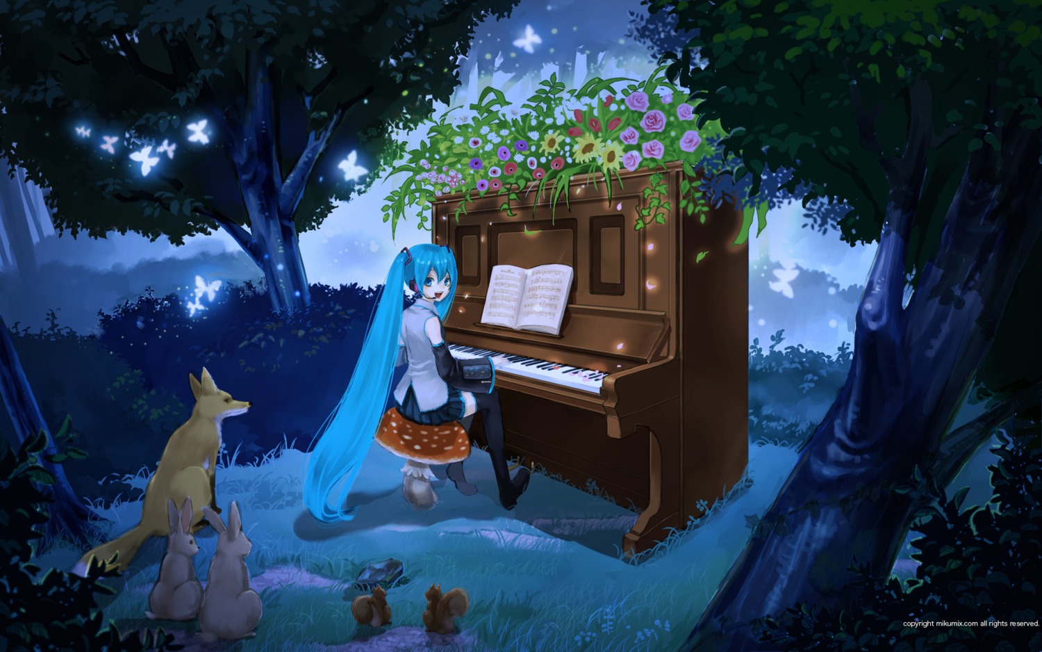 hatsune_miku, landscape, maca, thighhighs, vocaloid, wallpaper