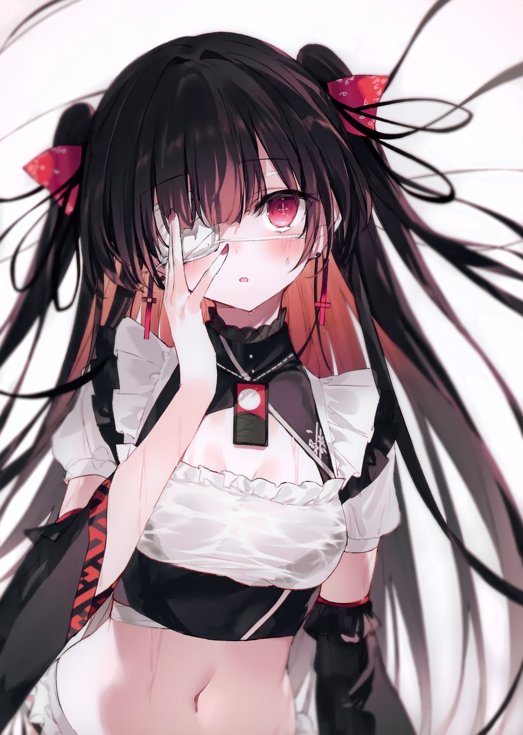 eyepatch, luna_berry, nana_(luna_berry), no_bra, see_through, wet, wet_clothes