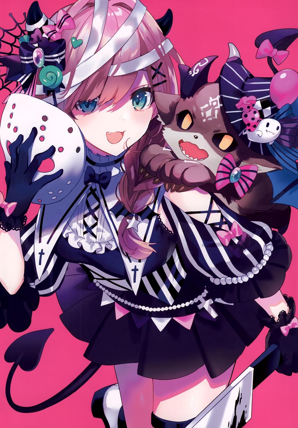 bandages, chroma_(saine), debidebi_debiru, devil, dress, garter, horns, nijisanji