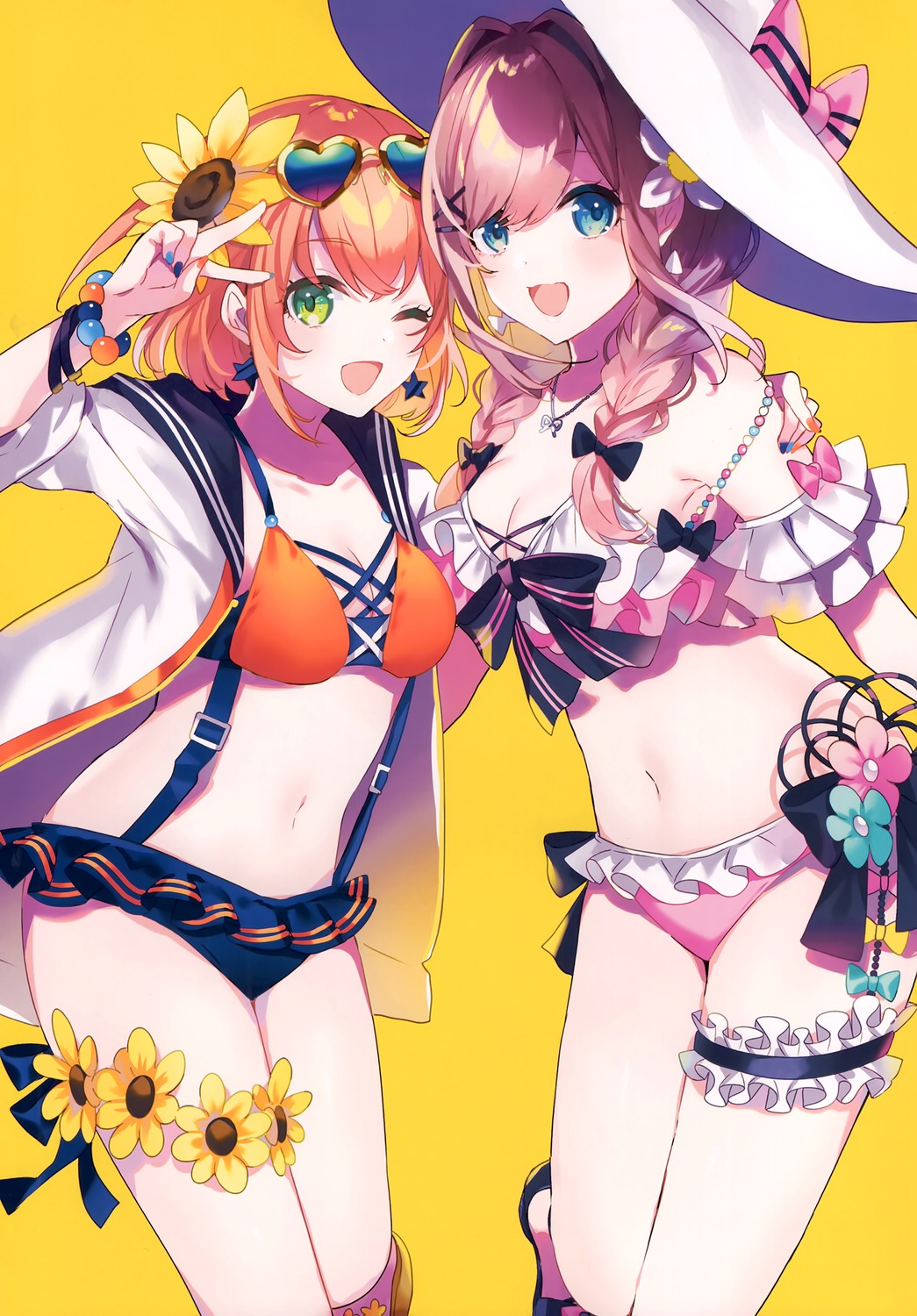 bikini, chroma_(saine), garter, honma_himawari, megane, nijisanji, nijisanji_gamers, open_shirt