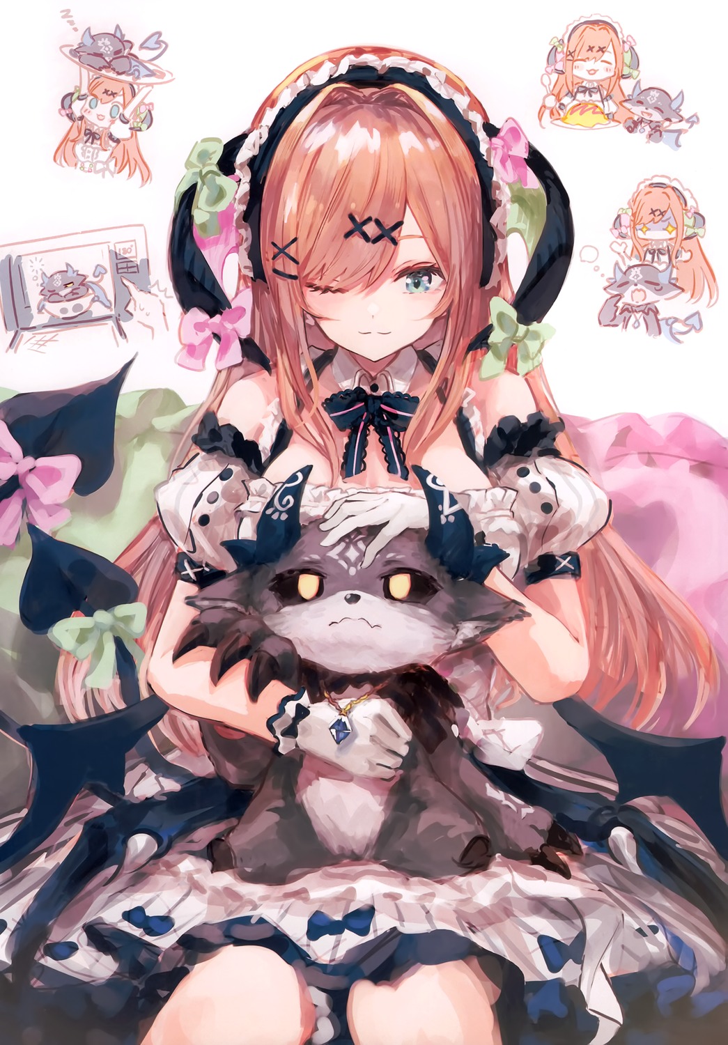 chibi, chroma_(saine), debidebi_debiru, devil, horns, maid, makihitsuji, nijisanji