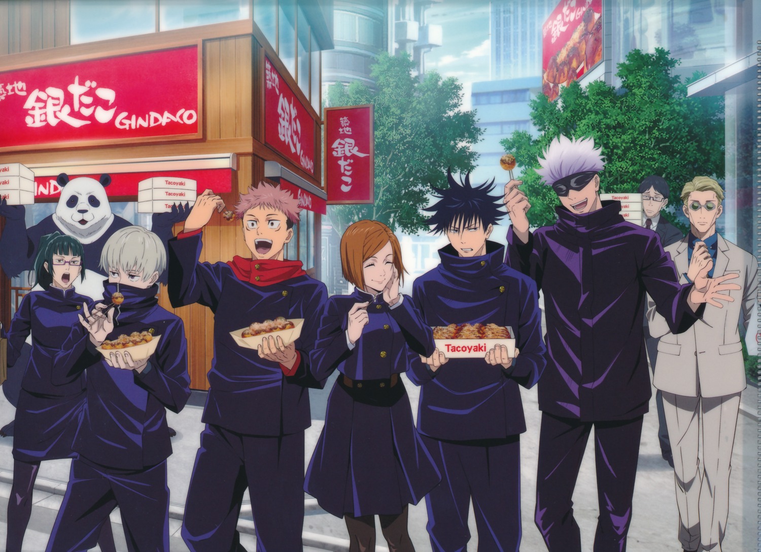 business_suit, fushiguro_megumi, gojou_satoru, ijichi_kiyotaka, inumaki_toge, itadori_yuuji, jujutsu_kaisen, kugisaki_nobara, megane, nanami_kento, panda_(jujutsu_kaisen), seifuku, tagme, zenin_maki