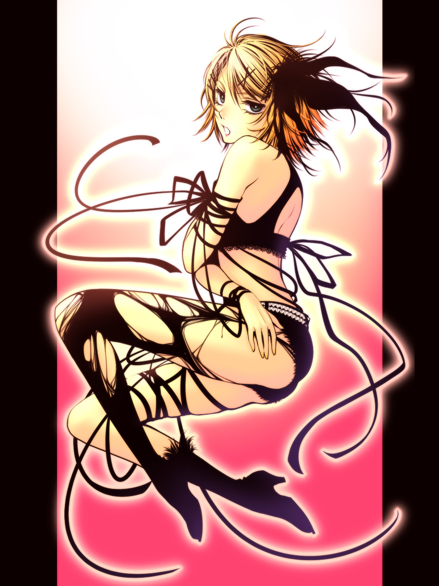 ass, heels, kagamine_rin, kayu, pantyhose, torn_clothes, vocaloid