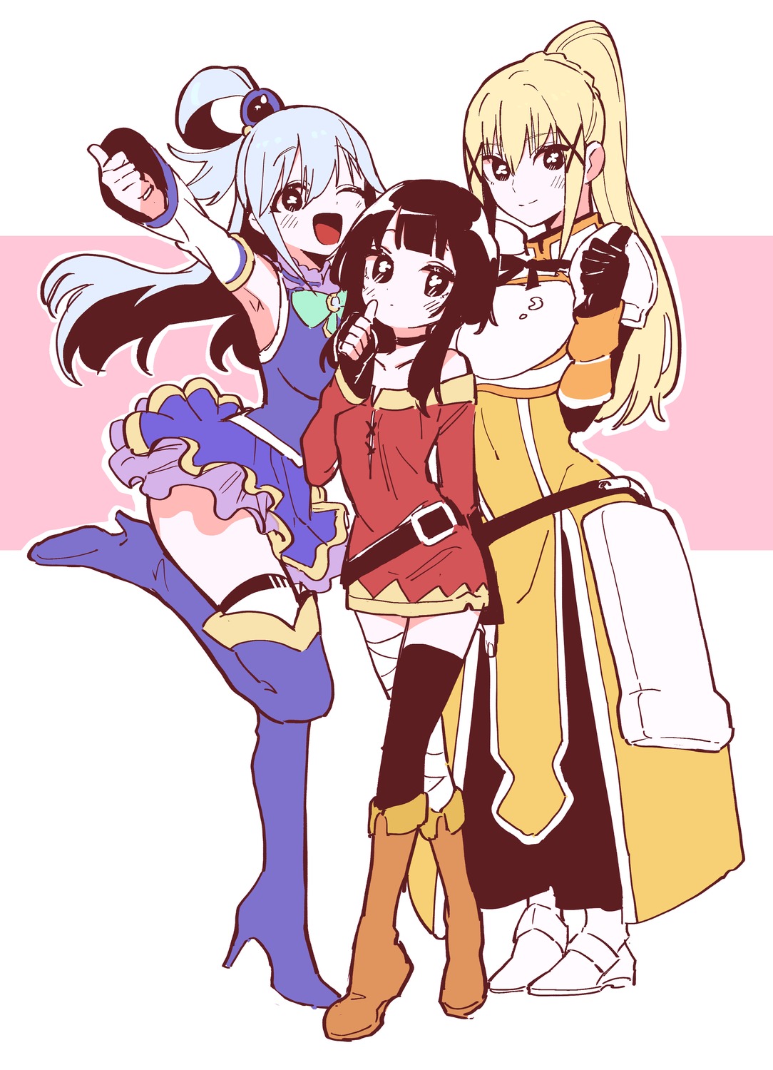 aqua_(konosuba), armor, bandages, dress, dustiness_ford_raratina, garter, heels, kono_subarashii_sekai_ni_shukufuku_wo!