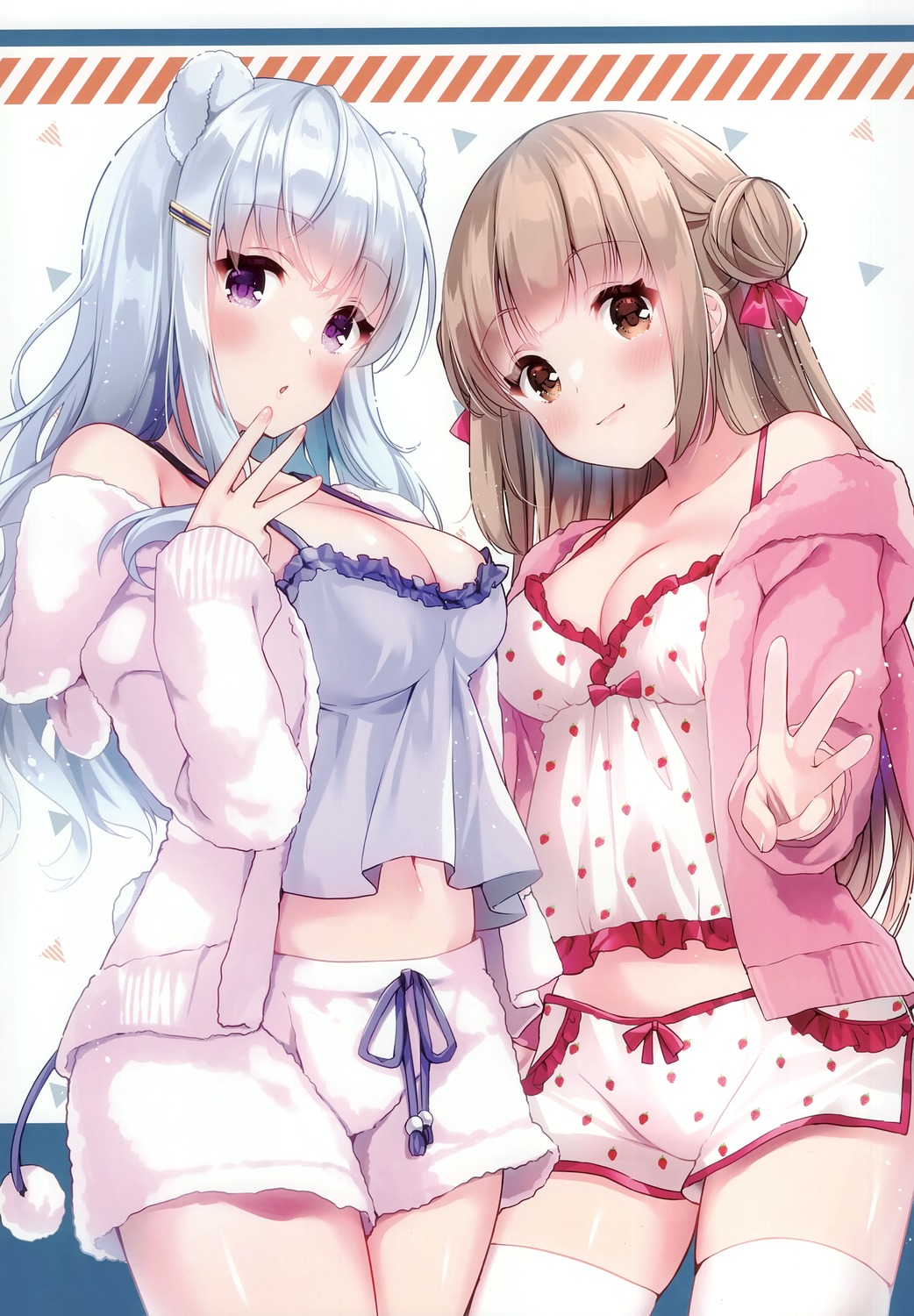 animal_ears, koharu_(koiko_iloli), koiko_iloli, lingerie, lolipop_complete, marie_(koiko_iloli), no_bra, pajama