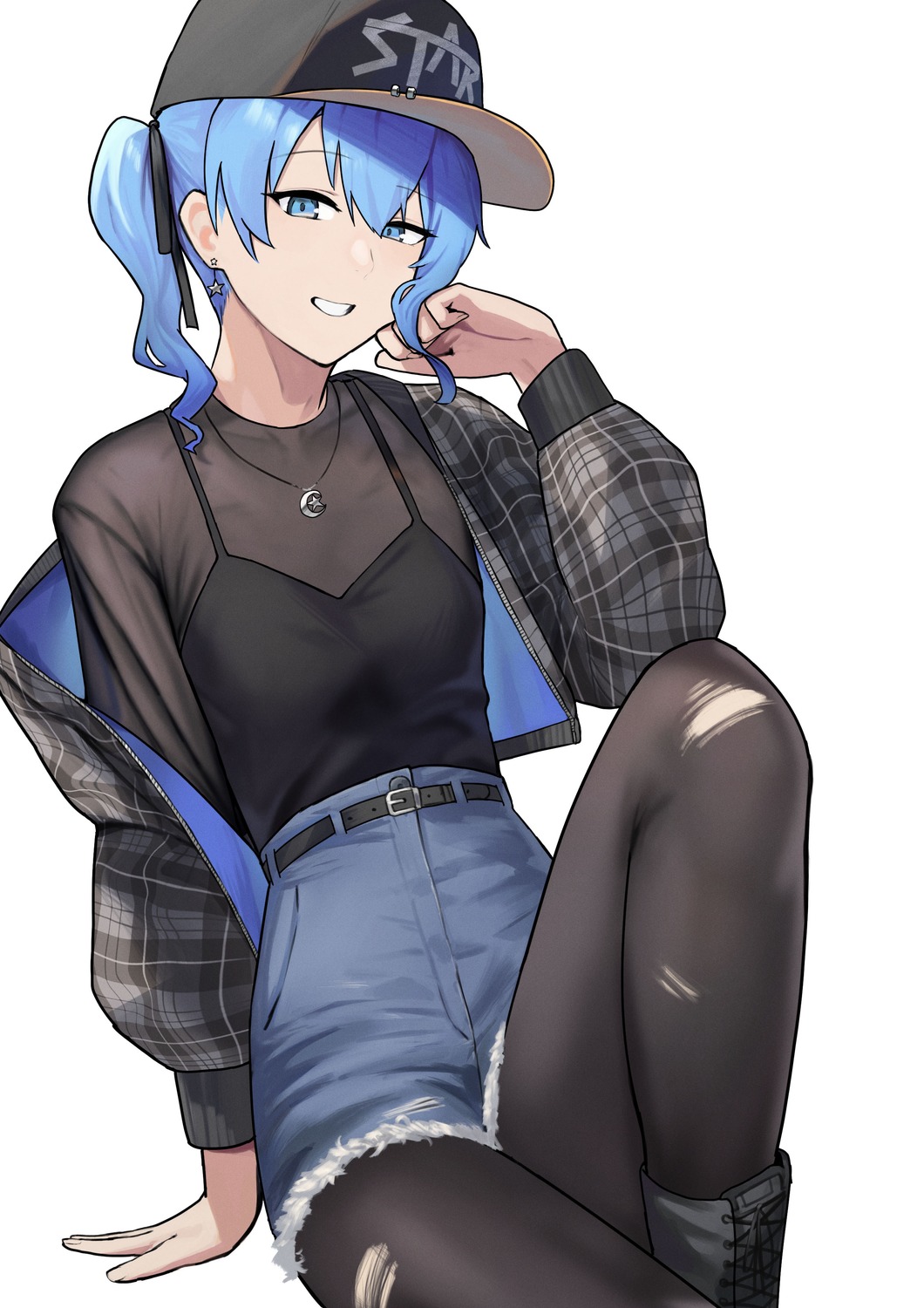 hololive, hoshimachi_suisei, pantyhose, pyytato, see_through, torn_clothes