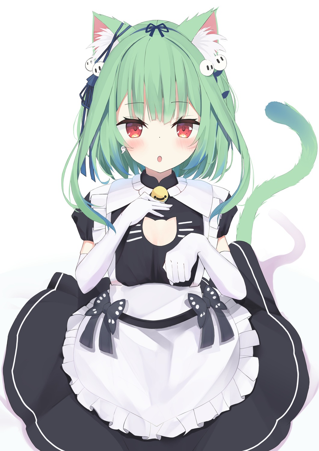 animal_ears, cleavage, hololive, maid, nekomimi, polyethyle, tail, uruha_rushia