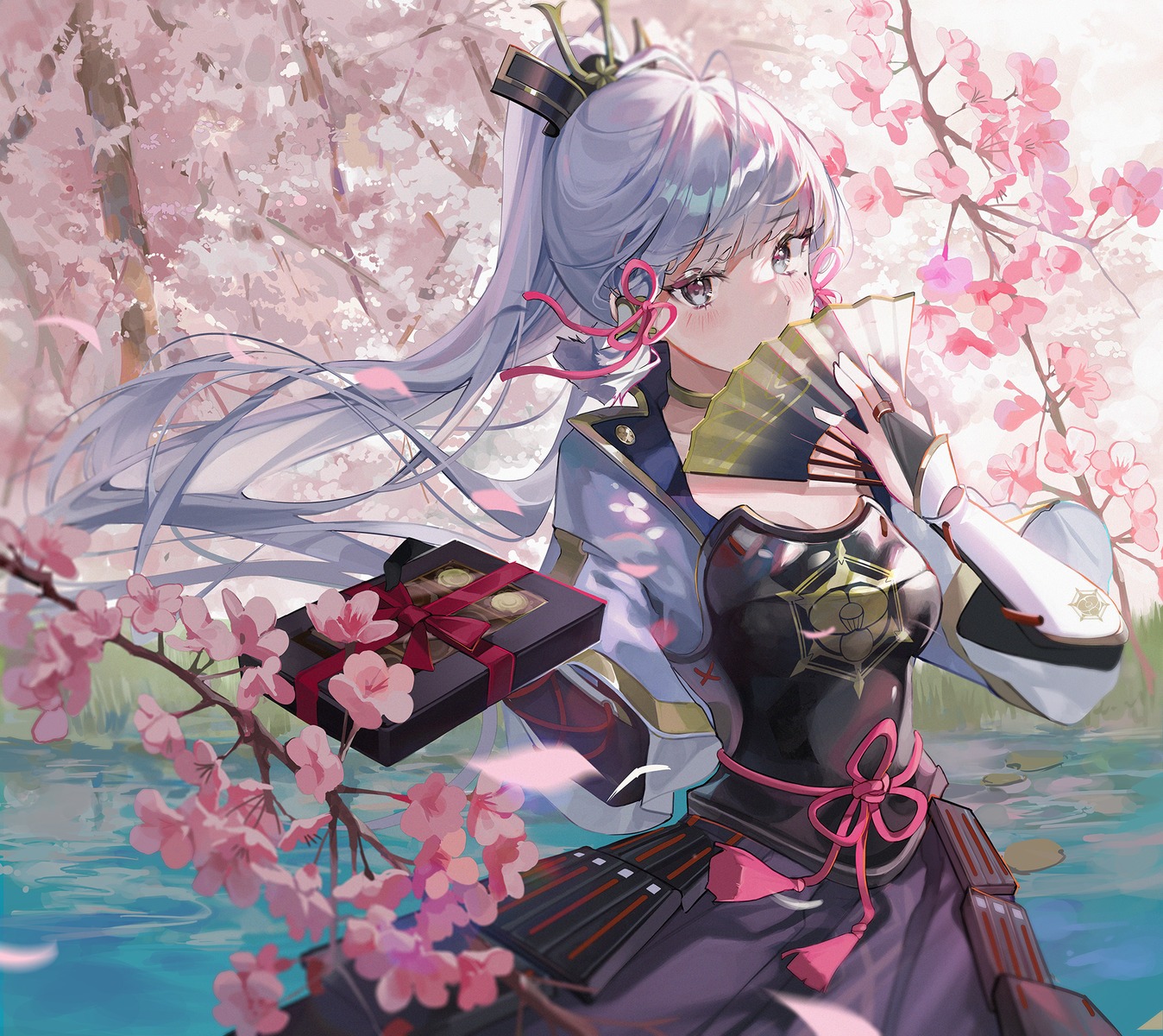 armor, buri_(retty9349), cleavage, genshin_impact, japanese_clothes, kamisato_ayaka, valentine