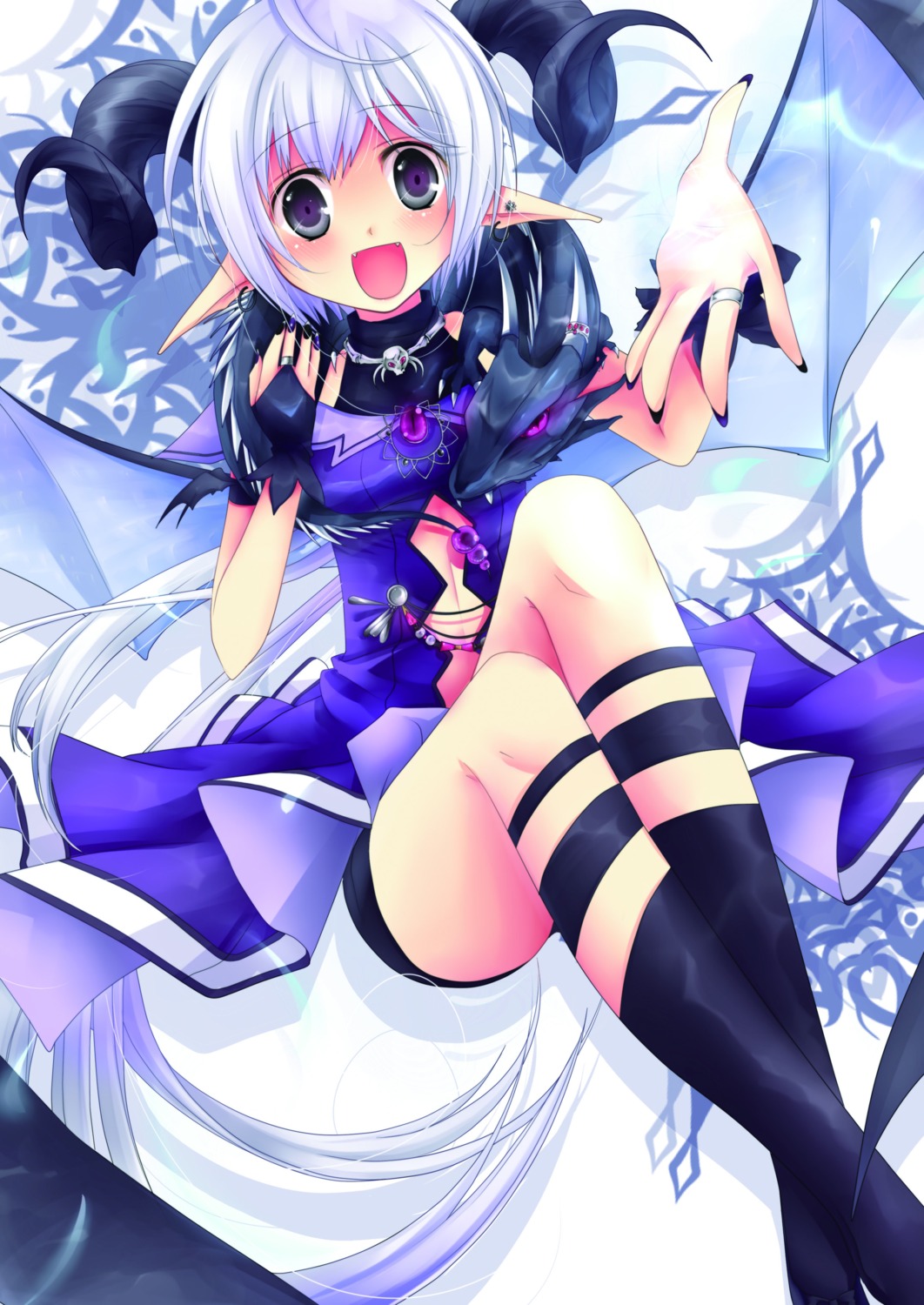 dress, horns, kuro_tsumugi_kanae, monster_girl, pointy_ears, wings