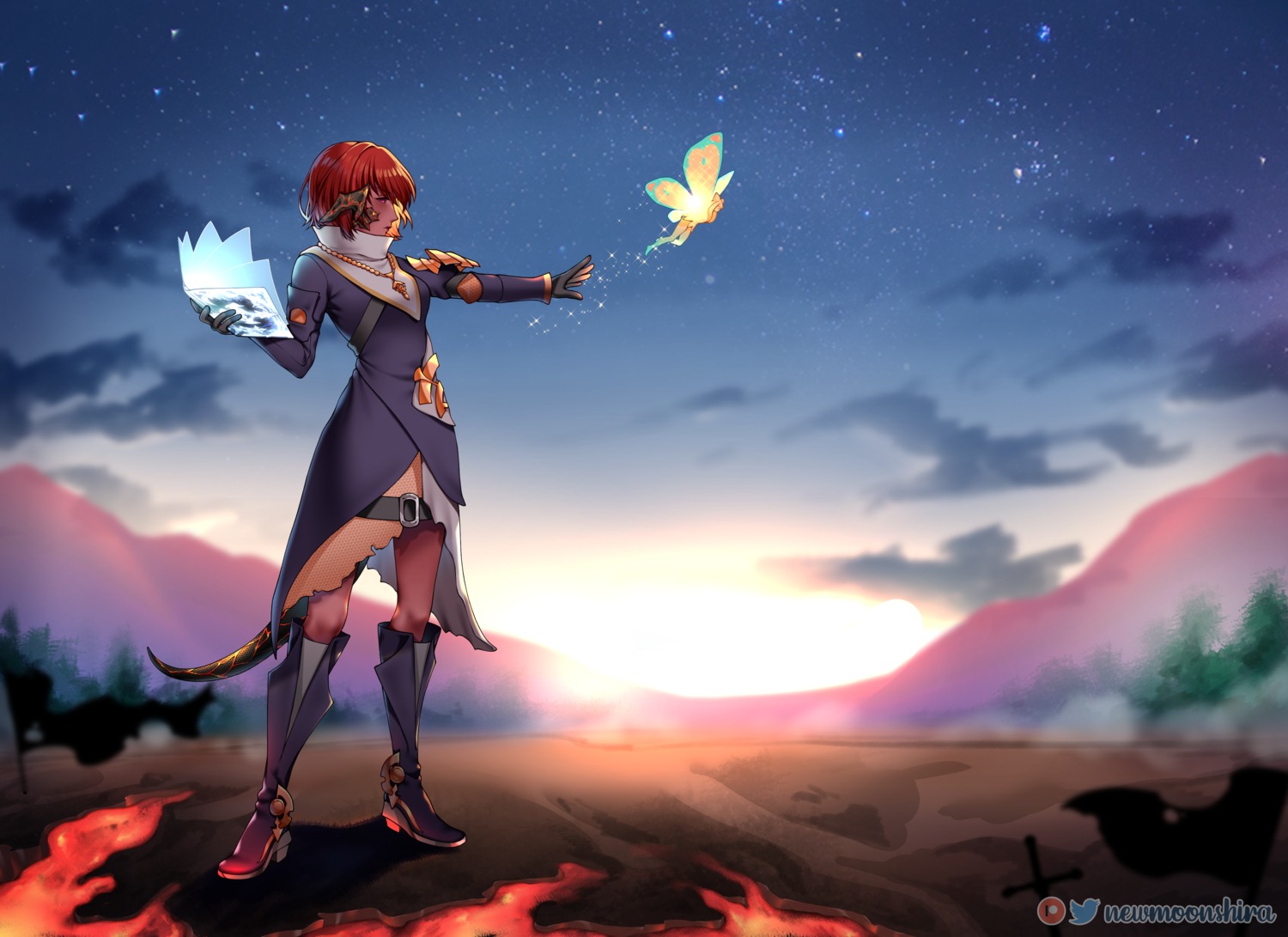 au_ra, fairy, final_fantasy, final_fantasy_xiv, horns, newmoonshira, tail, torn_clothes
