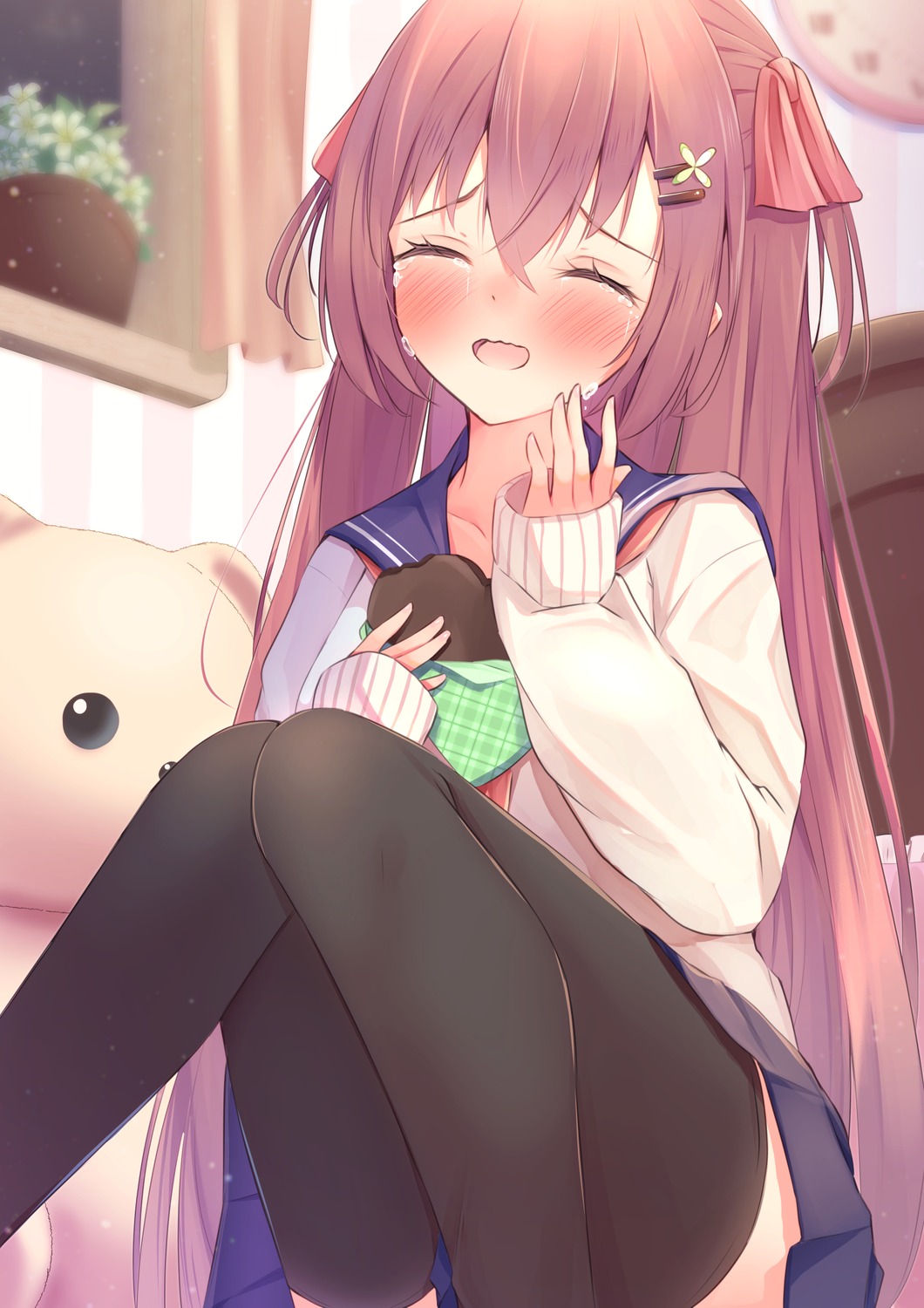 aonu_koru, seifuku, sweater, thighhighs