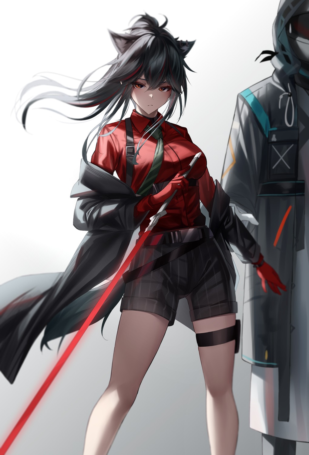 animal_ears, arknights, dress_shirt, garter, shokuyou_koori, sword, texas_(arknights)