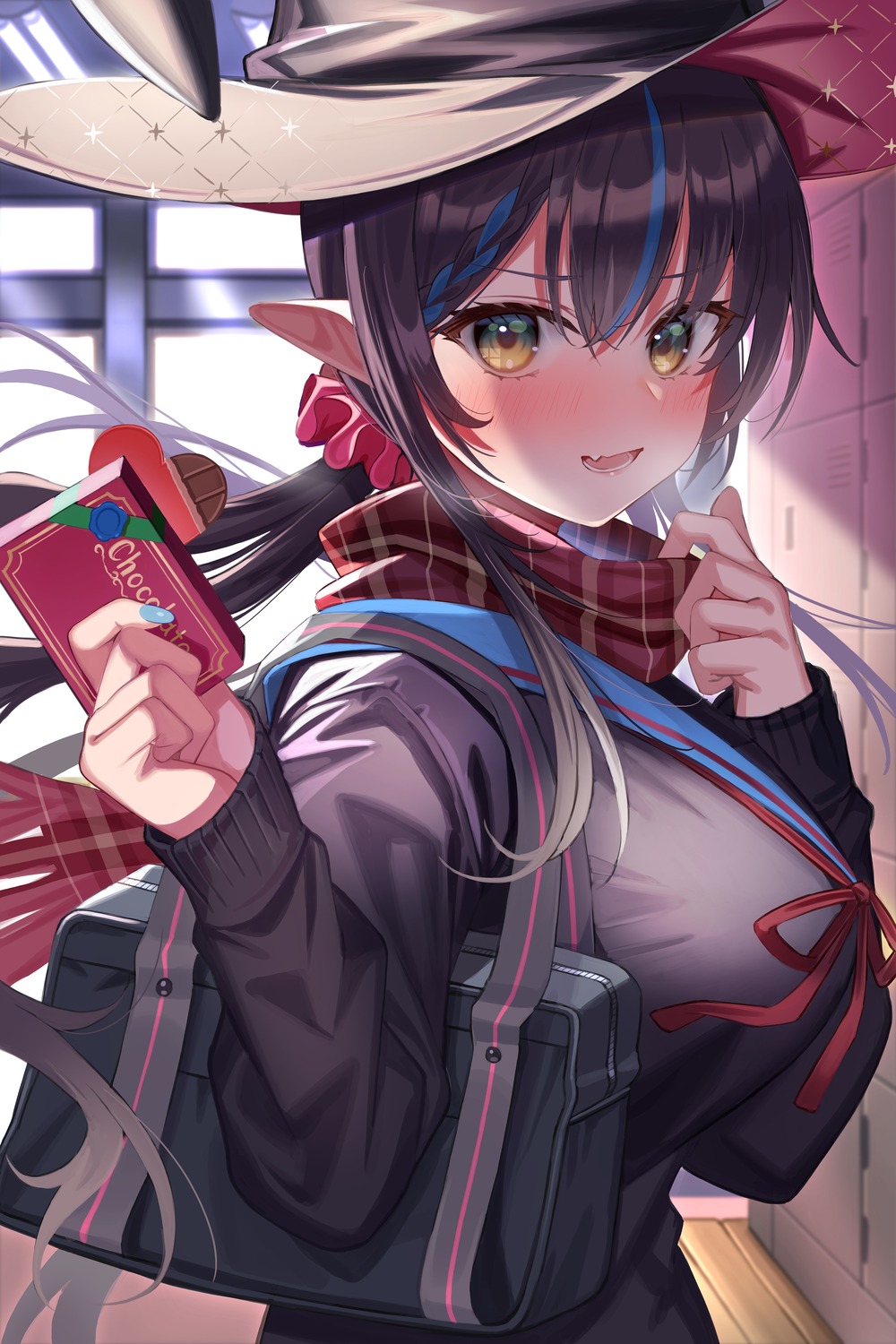 amahara_subaru, indie_virtual_youtuber, isonade_orca, pointy_ears, seifuku, sweater, valentine, witch
