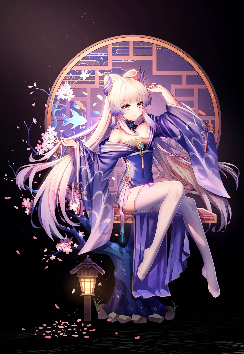 asian_clothes, dahe_zhuang_(yishi_fanhua), feet, genshin_impact, sangonomiya_kokomi, thighhighs