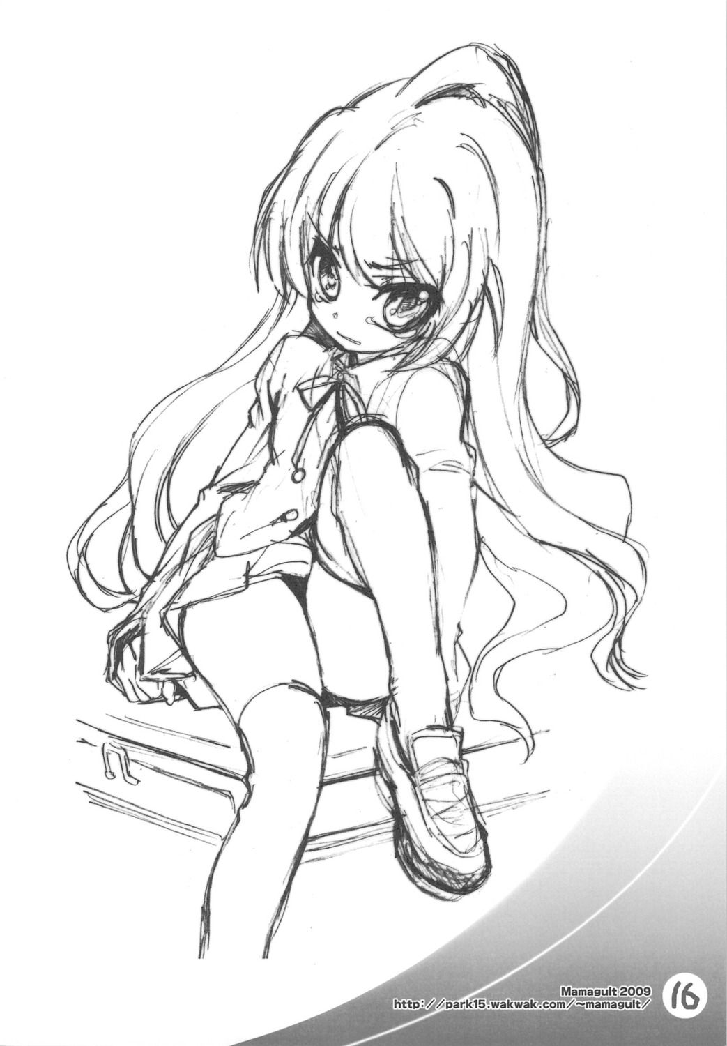 aisaka_taiga, mamagult, monochrome, seifuku, takao_ukyou, thighhighs, toradora!