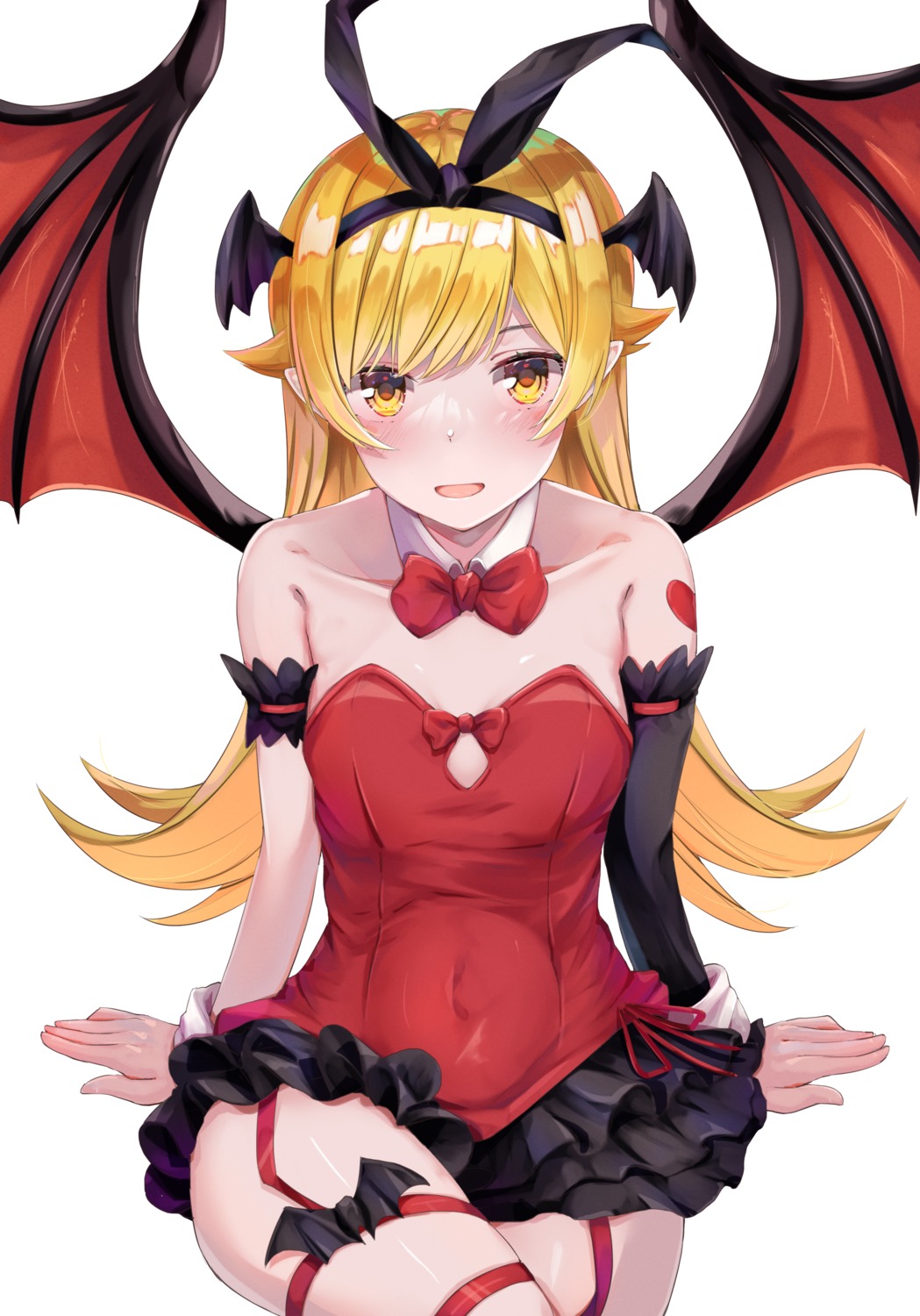 bakemonogatari, dress, garter, monogatari_(series), nekomonogatari, oshino_shinobu, pointy_ears, wings