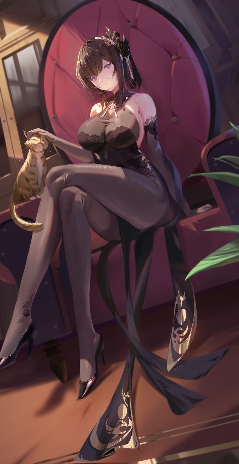 azur_lane, chen_hai_(azur_lane), chinadress, heels, neko, no_bra, pantyhose, sansan_(dongfangzhong111), see_through