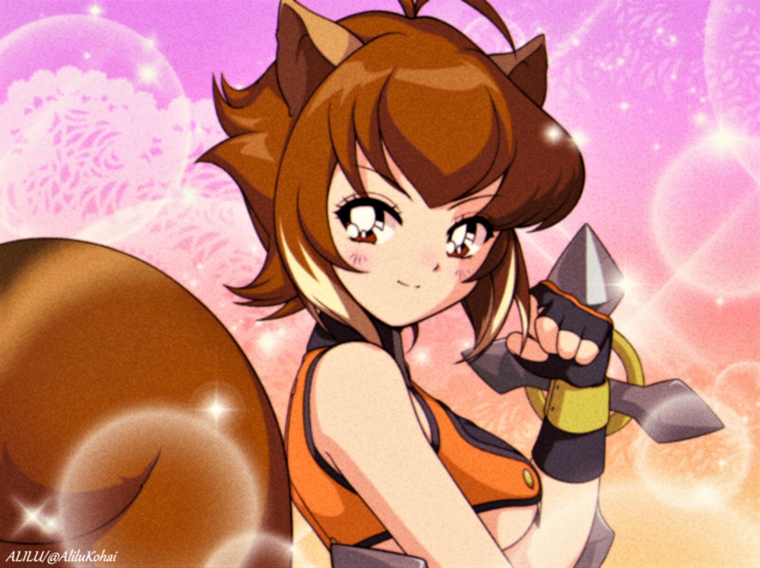 alilu_kohai, animal_ears, blazblue, blazblue:_calamity_trigger, blazblue:_continuum_shift, makoto_nanaya, no_bra, tail