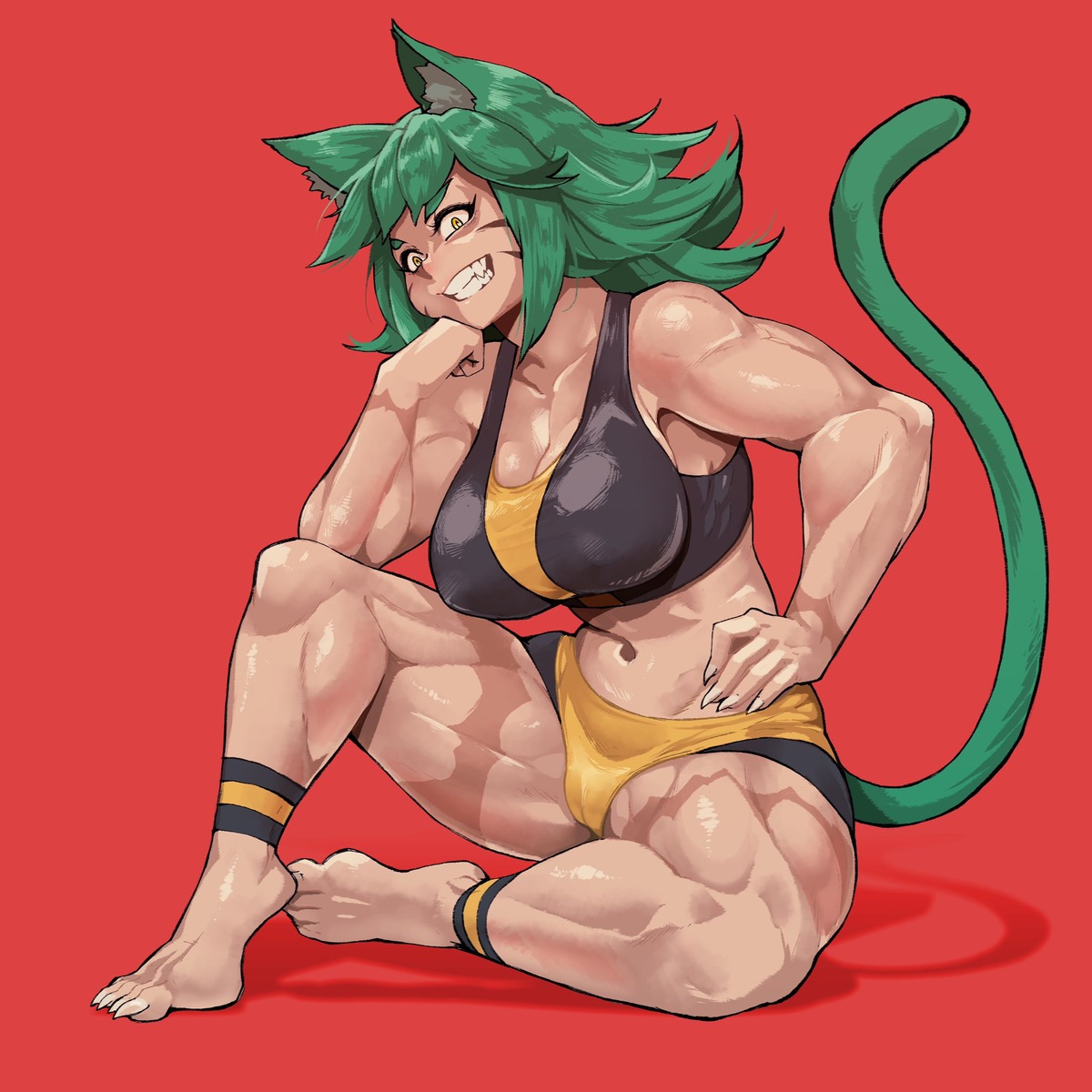 animal_ears, bra, gym_uniform, nekomimi, scribblesquad, tail
