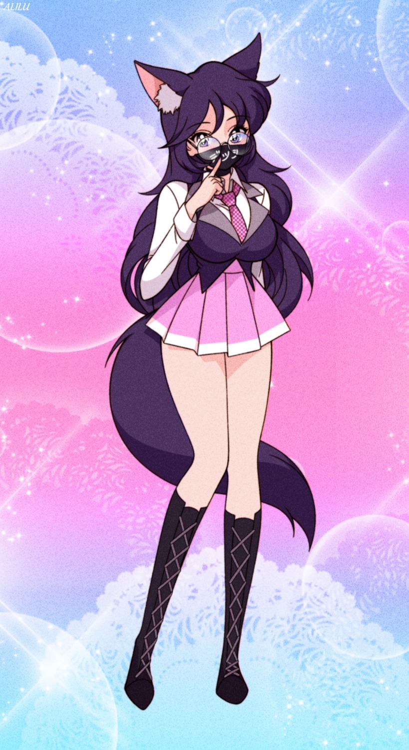 alilu_kohai, animal_ears, megane, seifuku, tail