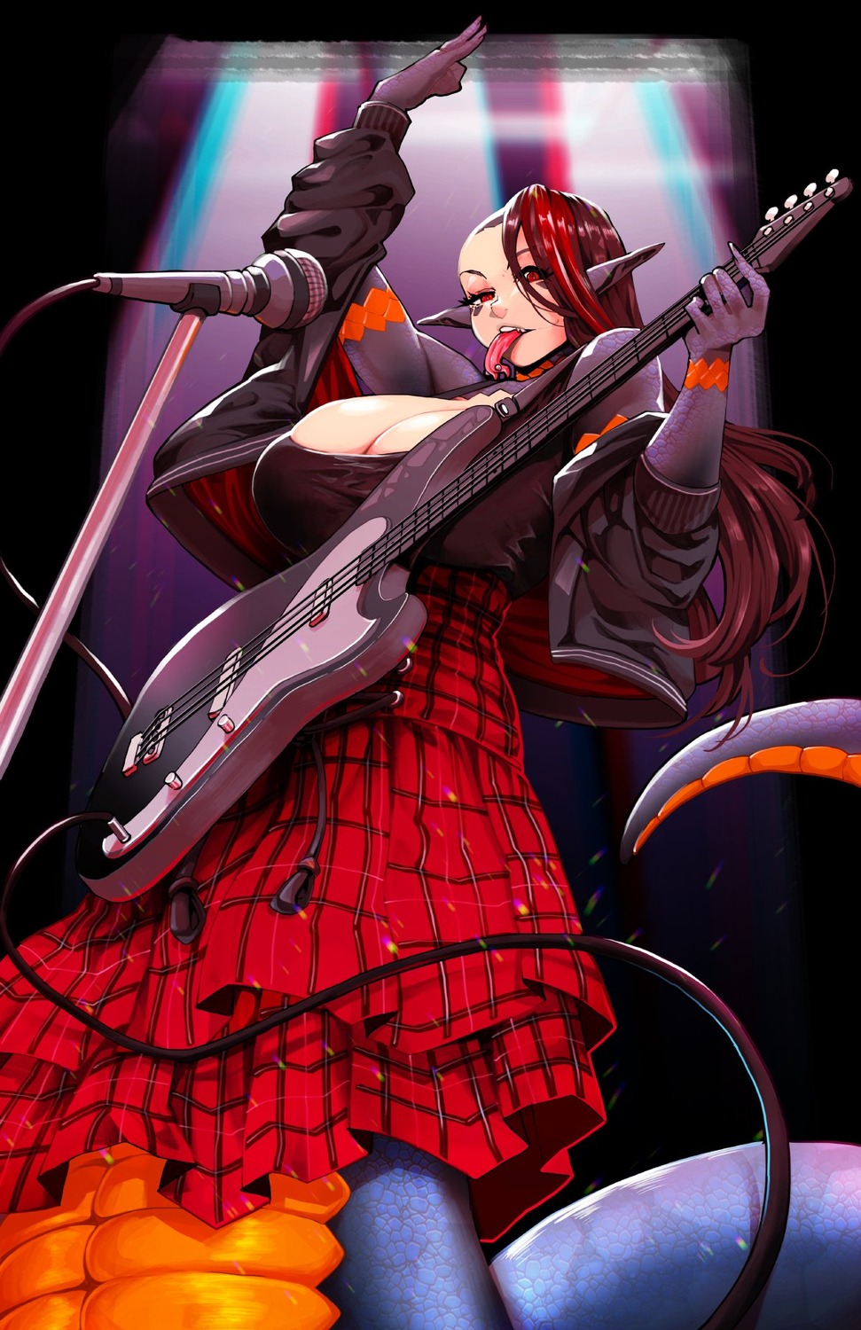 guitar, monster_girl, pointy_ears, scribblesquad, tail