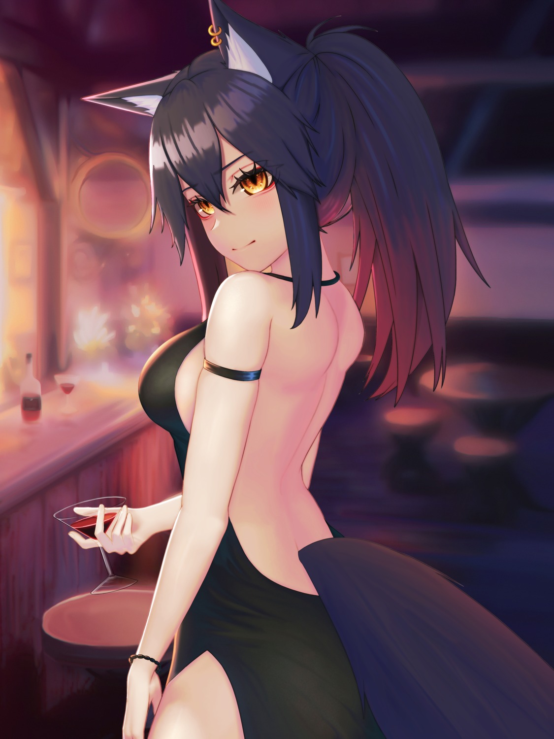 absurd_fox, animal_ears, arknights, dress, no_bra, tail, texas_(arknights)