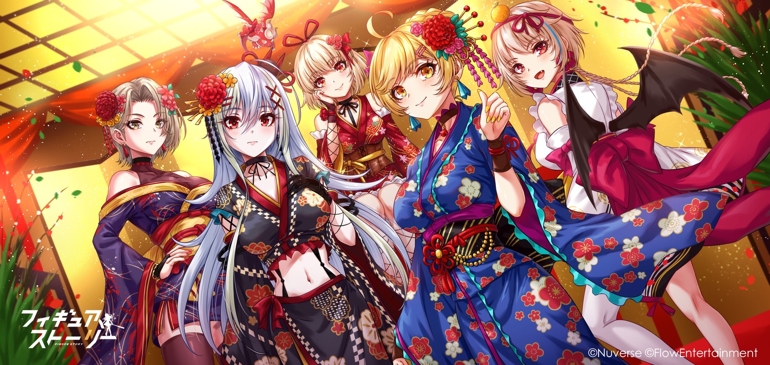 figure_story, fishnets, japanese_clothes, kimono, sakiyamama, thighhighs, wings