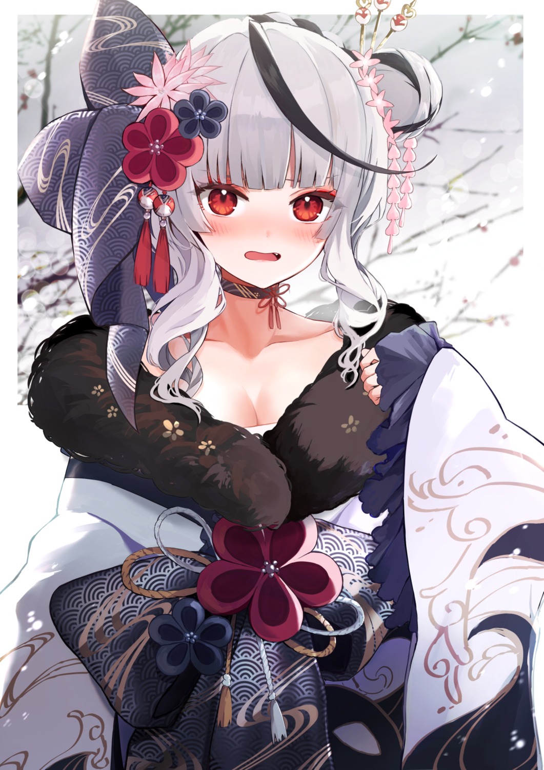 aya02ka, cleavage, hololive, japanese_clothes, sakamata_chloe