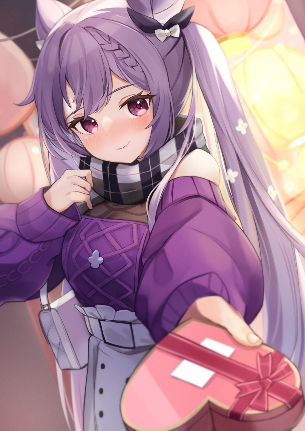 genshin_impact, keqing, sweater, valentine, yutoriko_(candy0905)