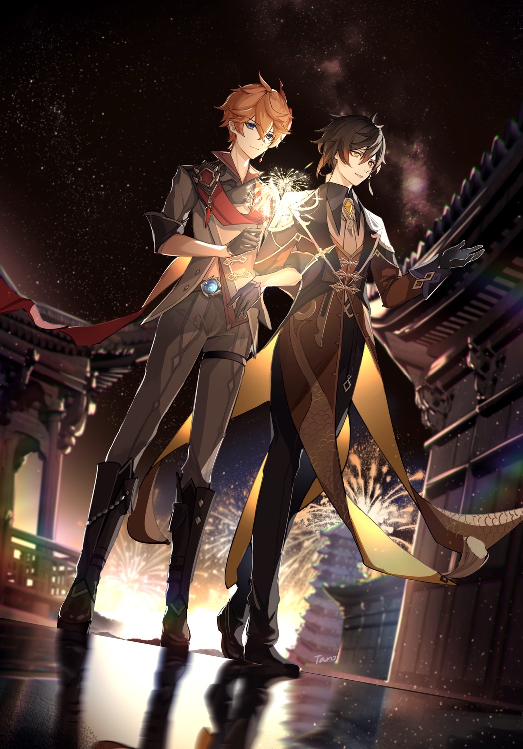 crackingtaro, genshin_impact, male, tartaglia, zhongli