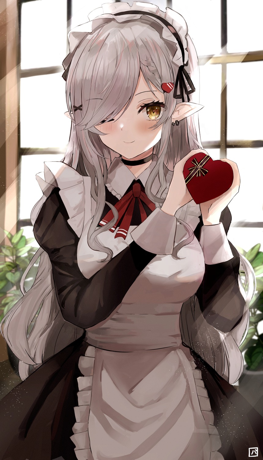 maid, pineapple_(pine), pointy_ears, valentine