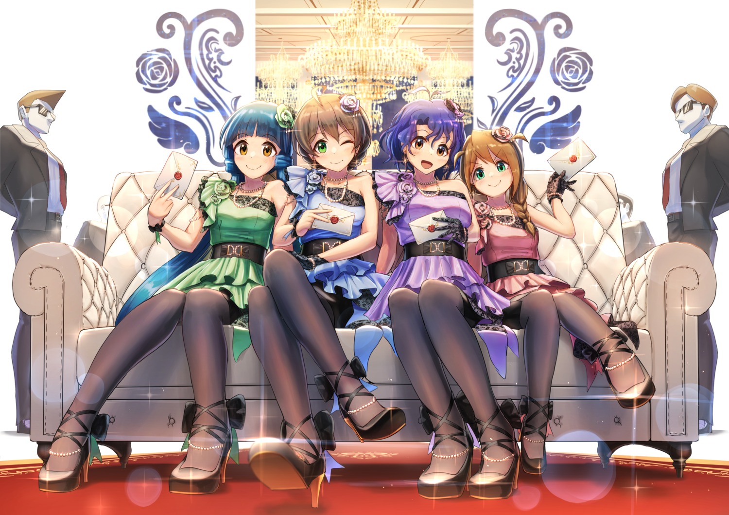 baba_konomi, dress, heels, kitakami_reika, mazel, pantyhose, sakuramori_kaori, the_idolm@ster