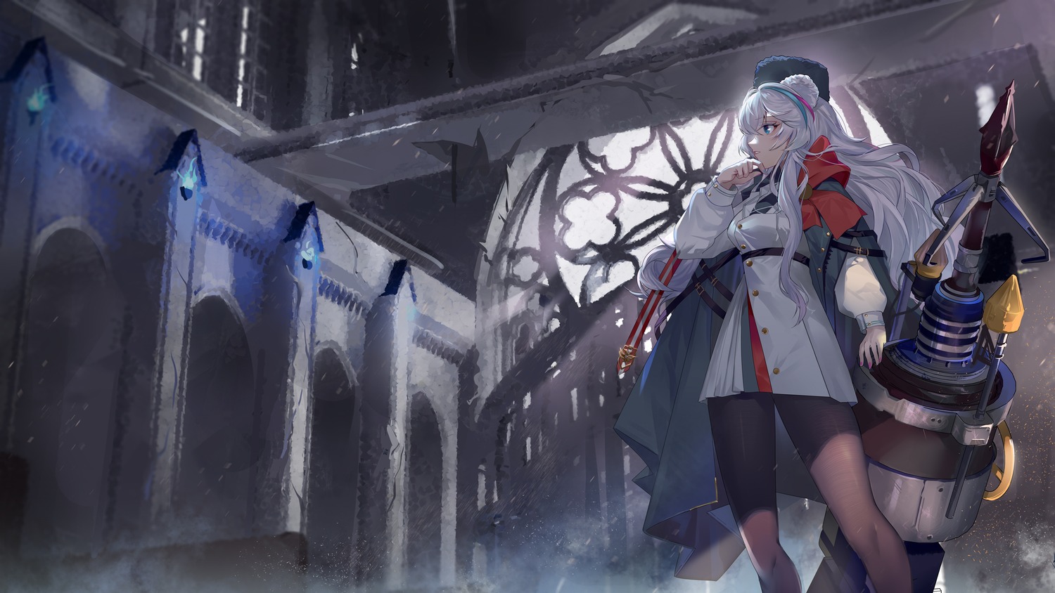 animal_ears, arknights, hongbaise_raw, pantyhose, rosa_(arknights), uniform, weapon
