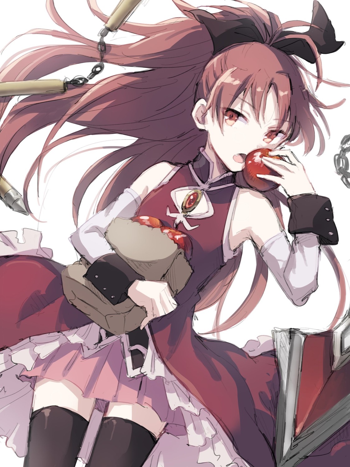 asuna, dress, mahou_shoujo_madoka_magica, sakura_kyouko, thighhighs, weapon