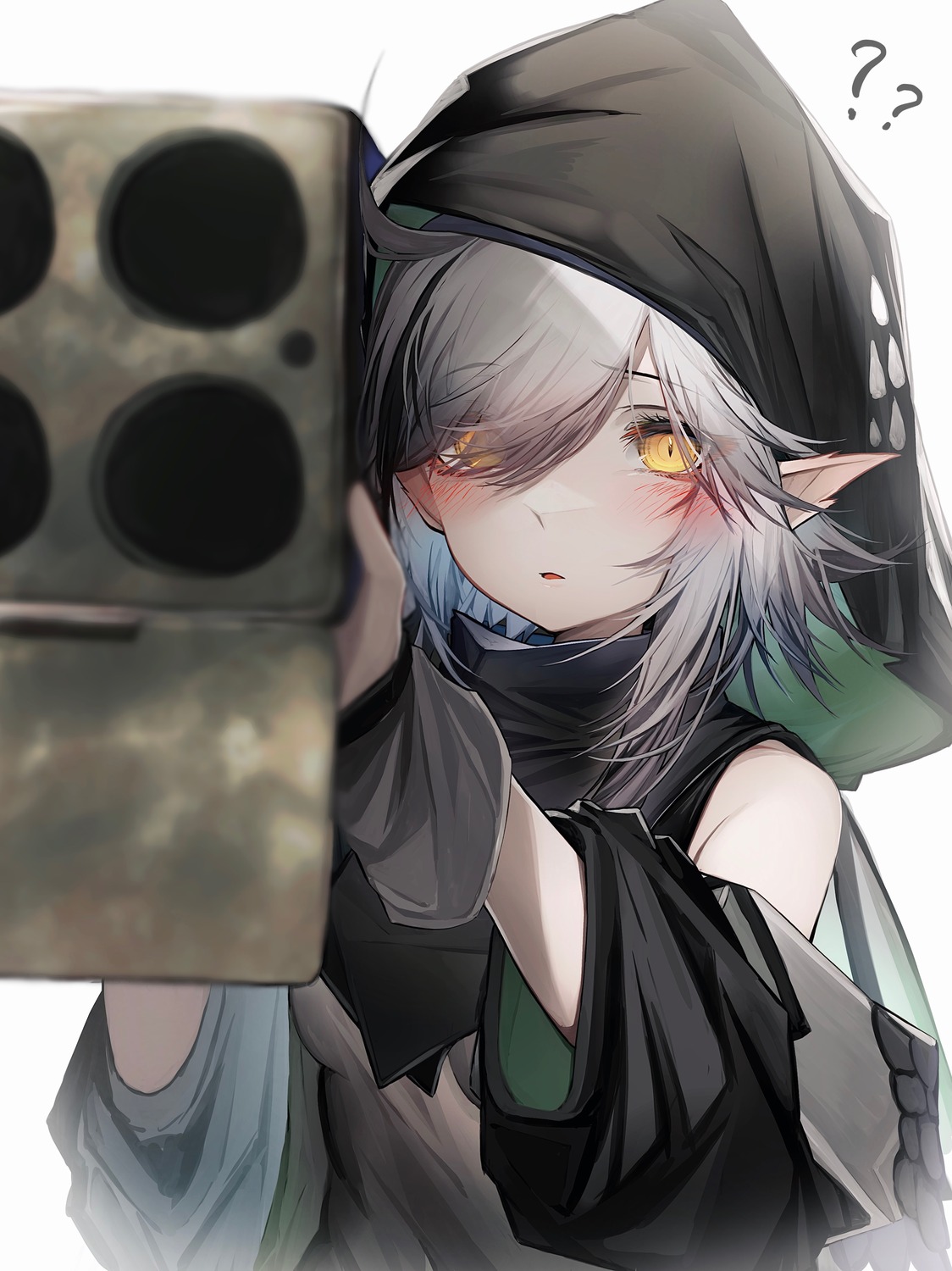 arknights, pointy_ears, tab_head, tomimi_(arknights), weapon