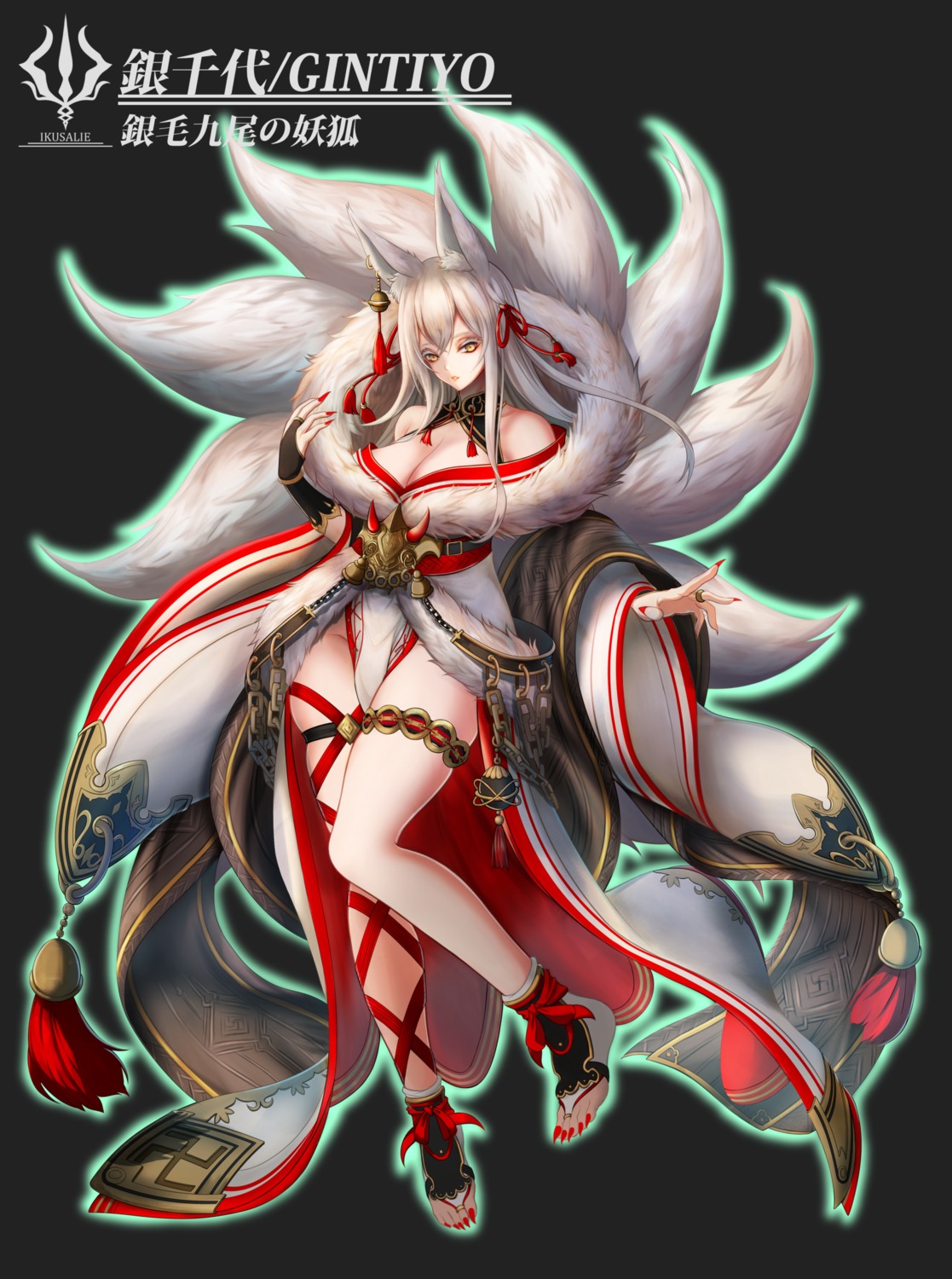 animal_ears, garter, japanese_clothes, kangaruu_(momotk1109), kitsune, tail