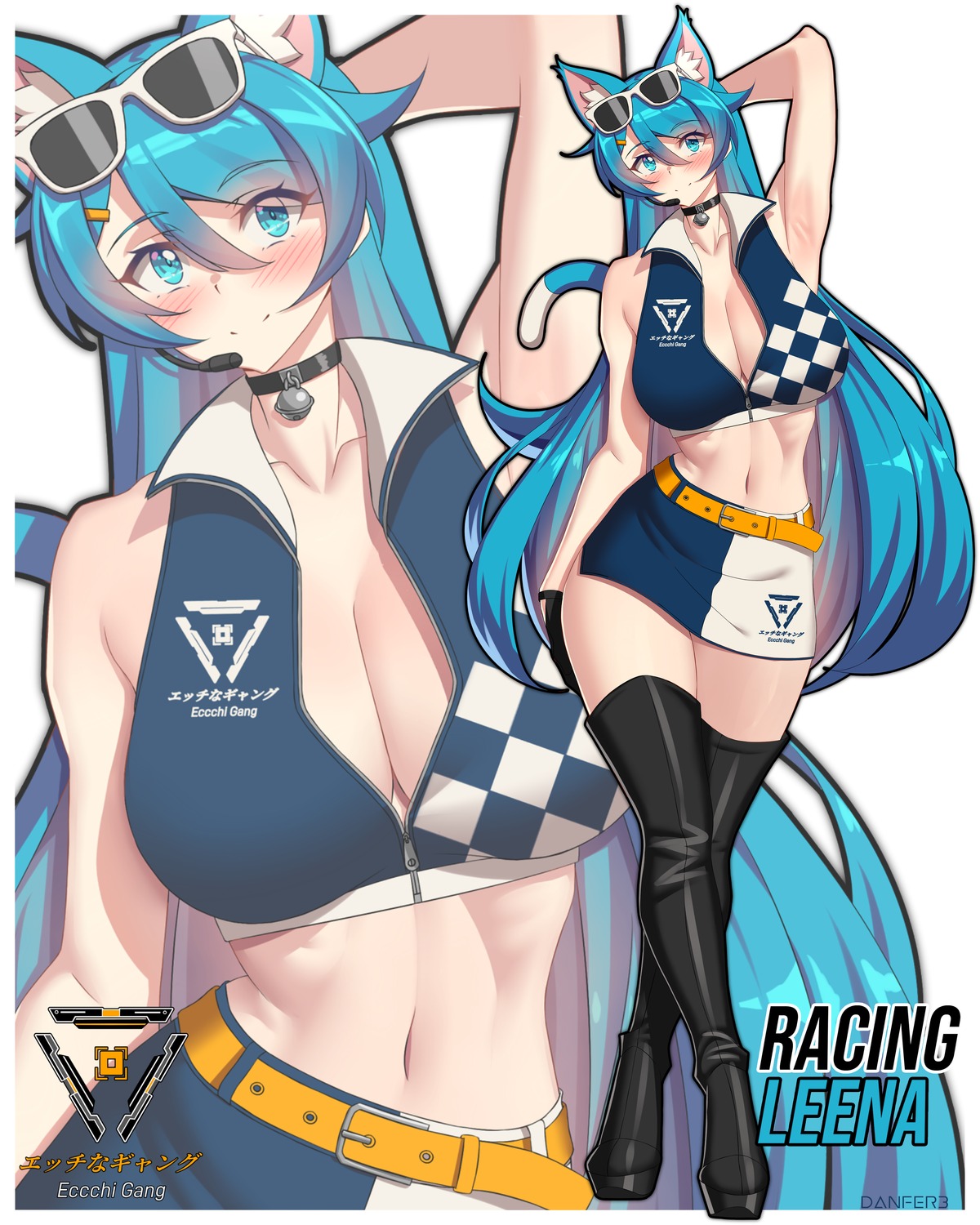 animal_ears, cleavage, danfer3, leena, megane, nekomimi, no_bra, open_shirt