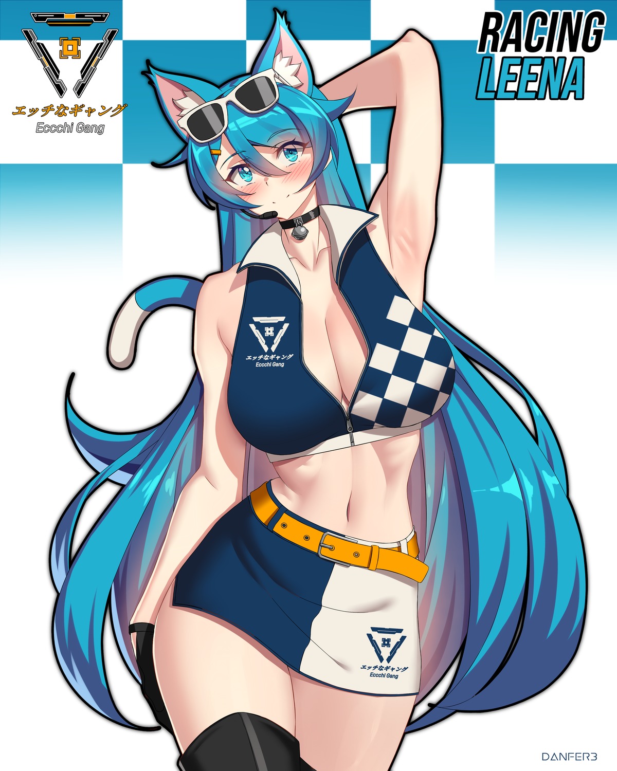 animal_ears, cleavage, danfer3, leena, megane, nekomimi, no_bra, open_shirt